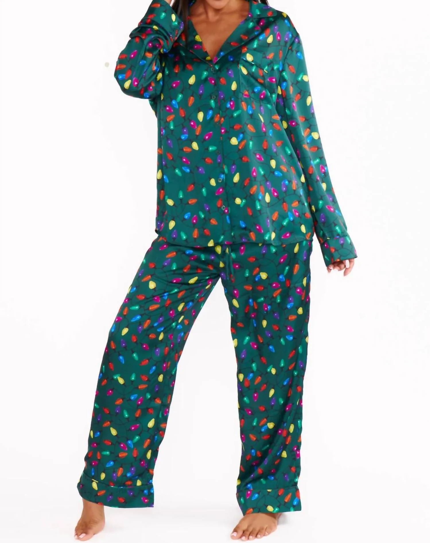 Classic Pj Set In Festive Lights Silky