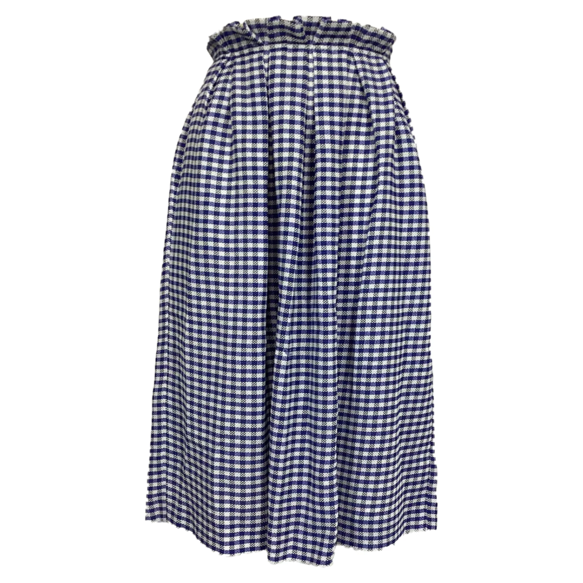 Mother Of Pearl Checkered Midi High-Waisted Skirt in Blue Cotton Tweed