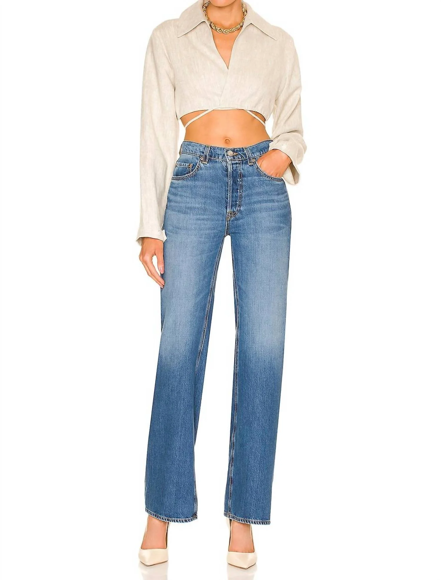 Brooklyn High Rise Loose Straight Jeans In Garden Court