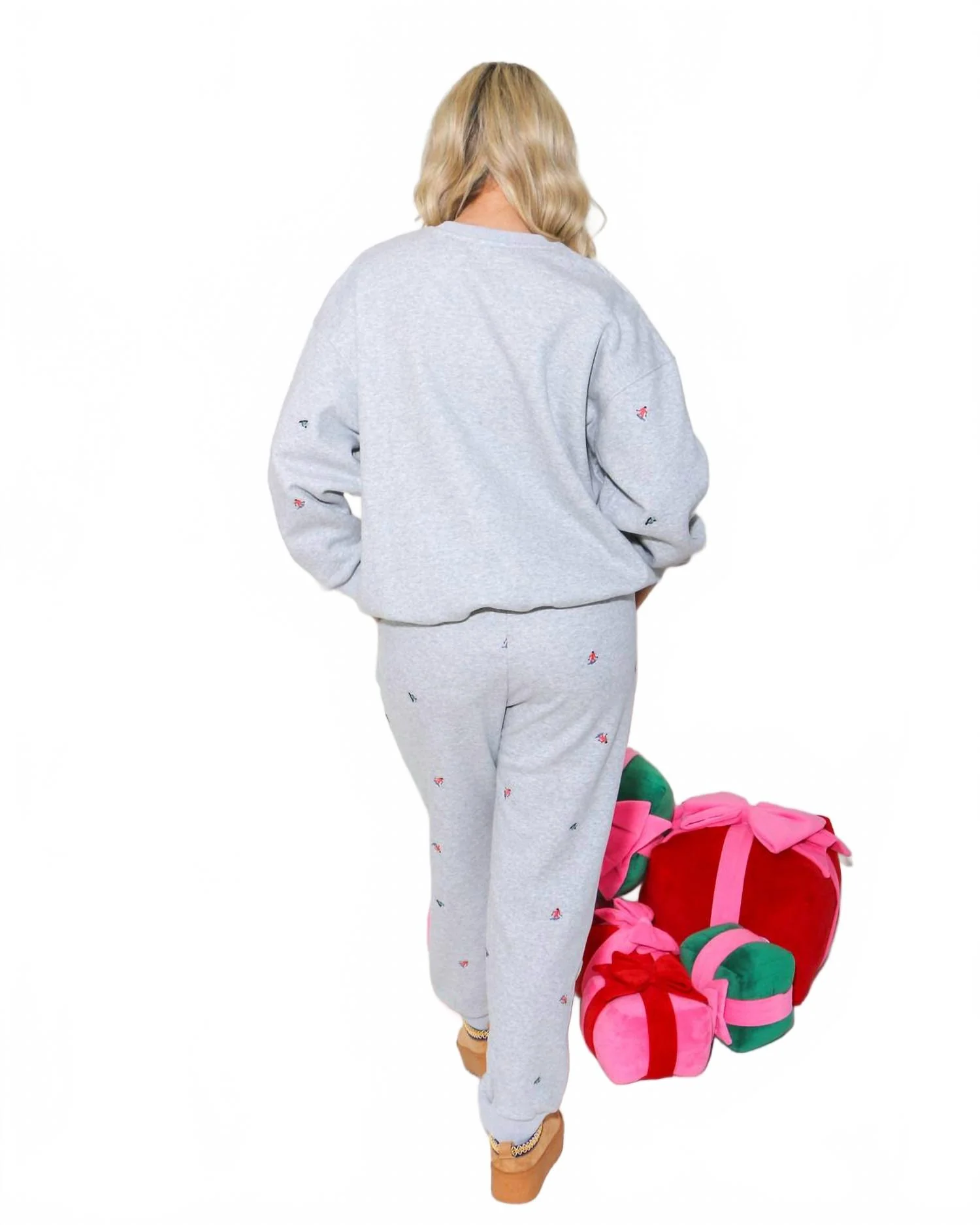 Ski Embroidered Sweat Set In Grey