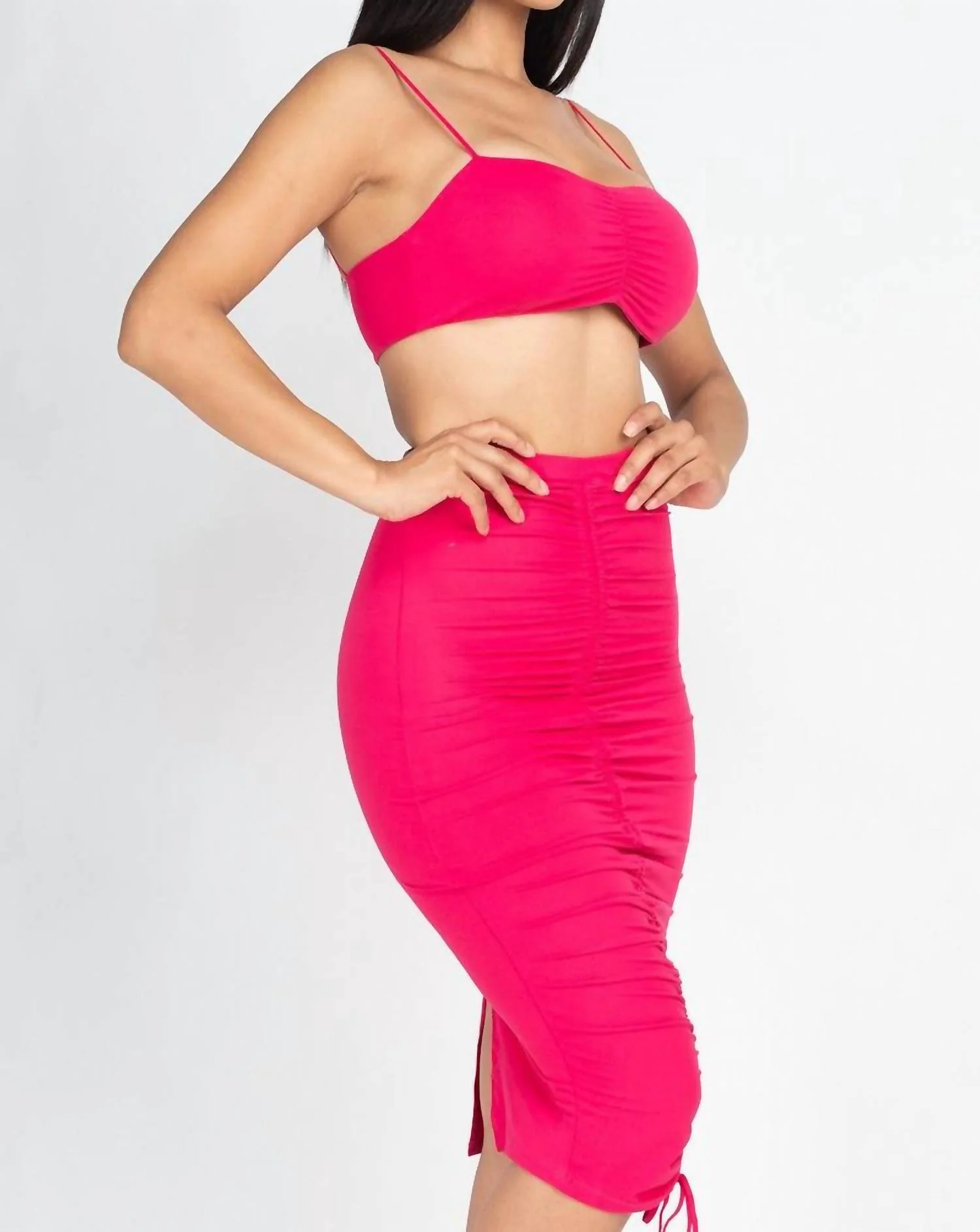 Savage Tube Top And Midi Skirt Set In Fuchsia