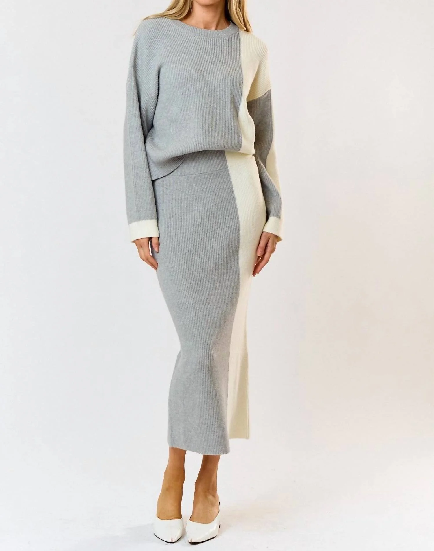 Colorblock Skirt In Grey And Cream