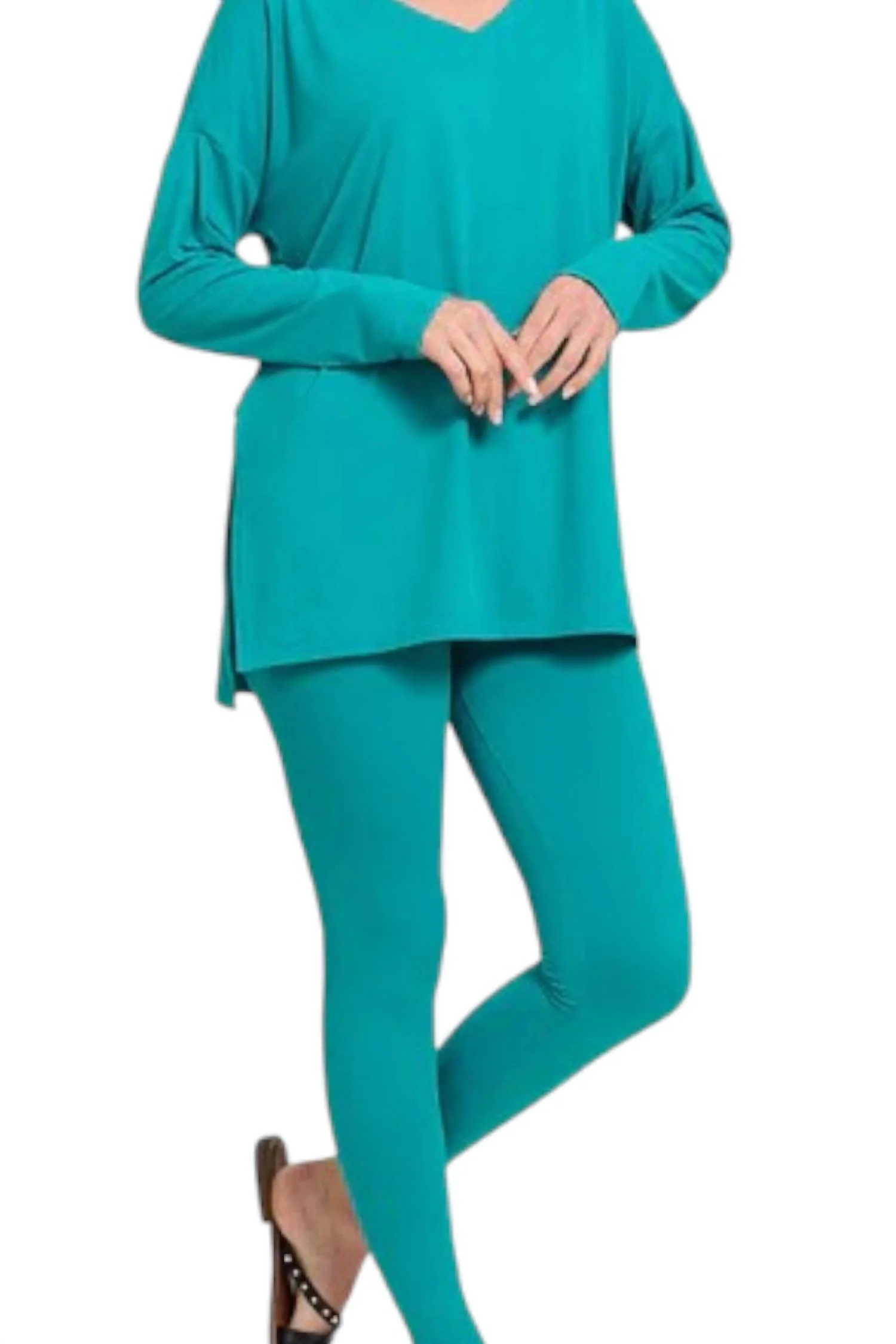 V Neck Lounge Sets In Lt Teal