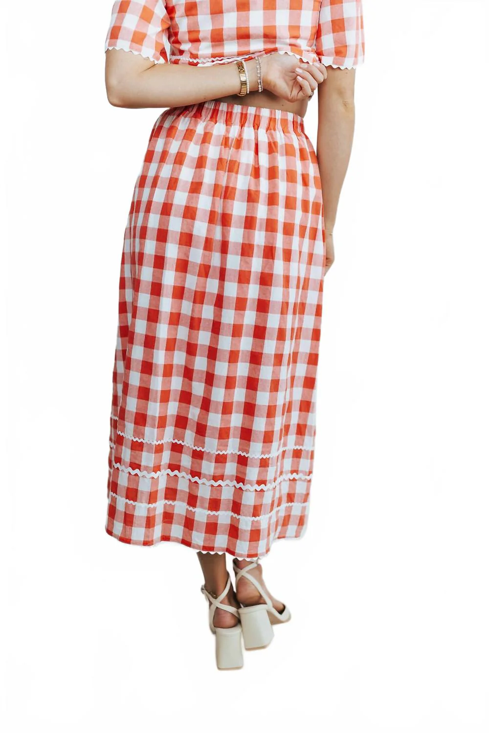 Daisy Darling Gingham Midi Skirt In Red