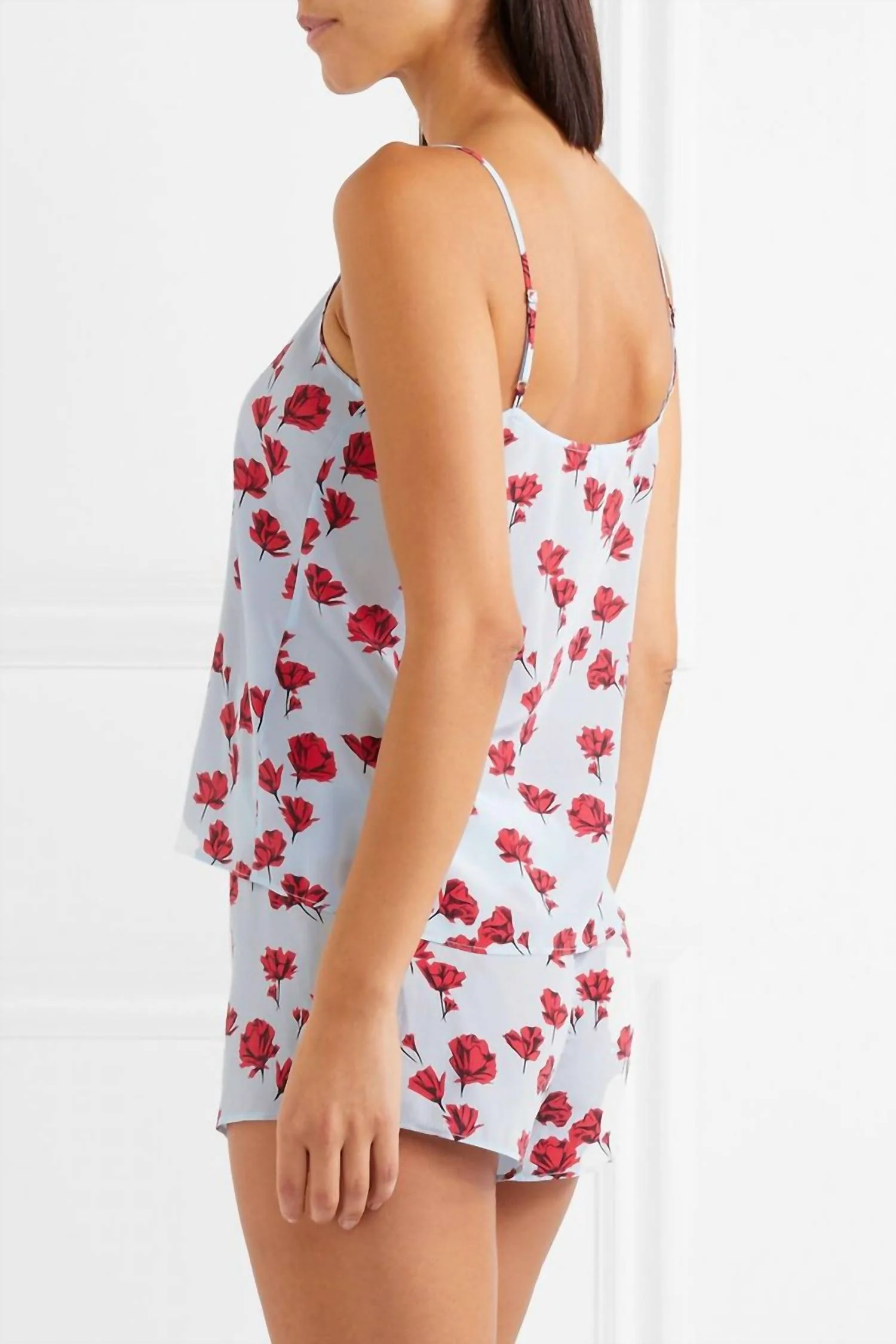 Alexy Floral Slip On Silk Pajamas Set In Multi