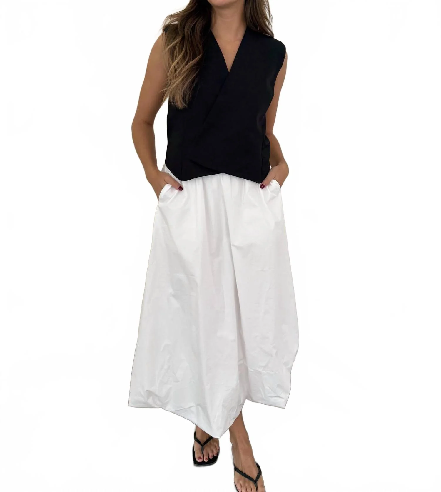 Ingrid Bubble Hem Midi Skirt In White