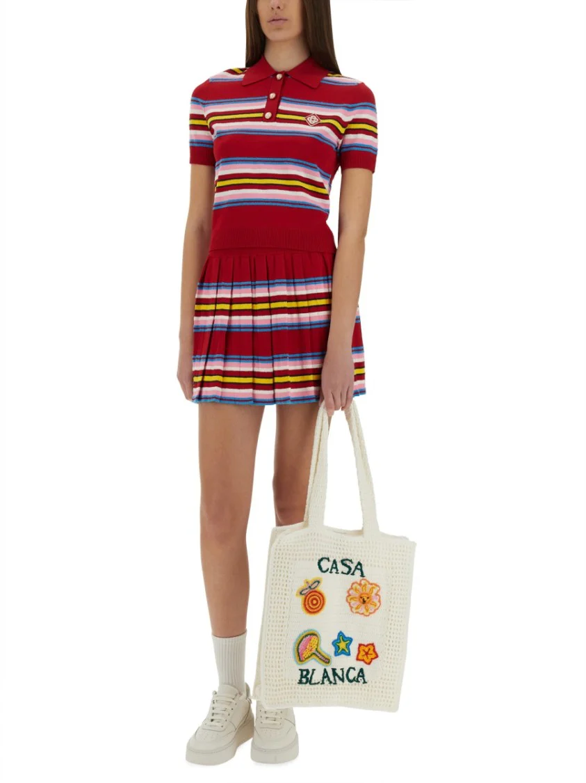 Striped Pleated Skirt With Fitted Waistband