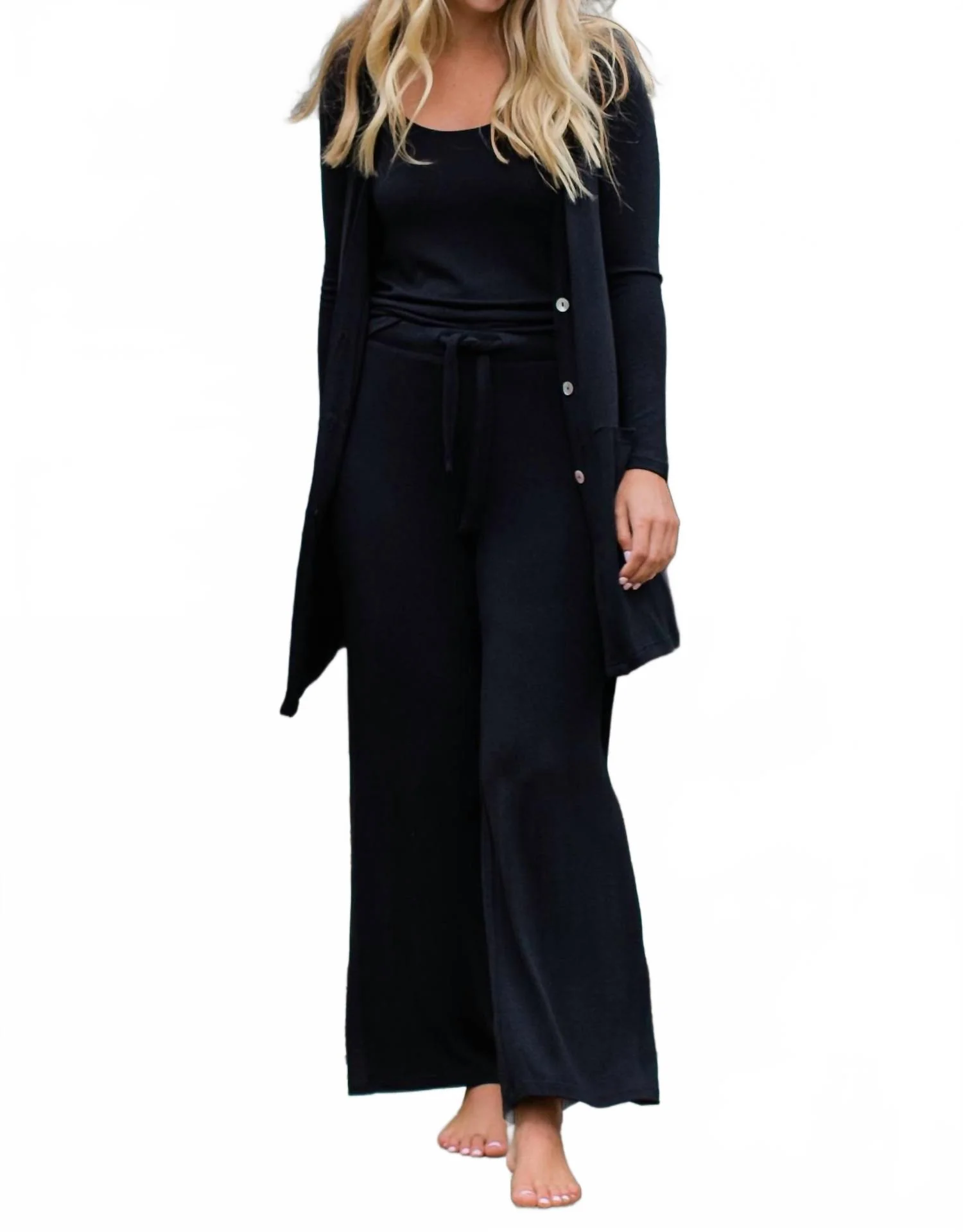 Peyton Bamboo Sweater Drawstring Lounge Pant In Black Heather