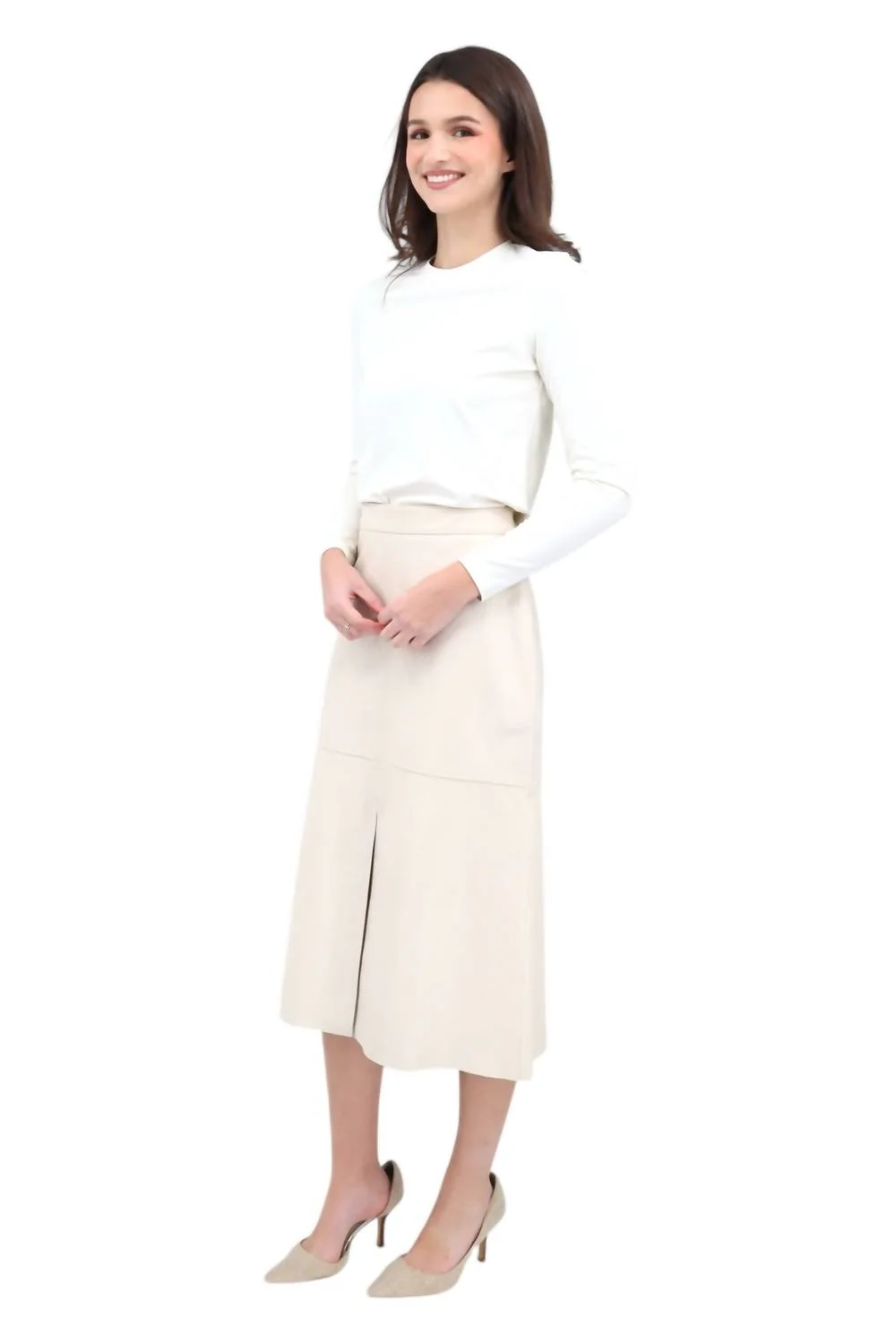 A-Line Midi Skirt In Beige