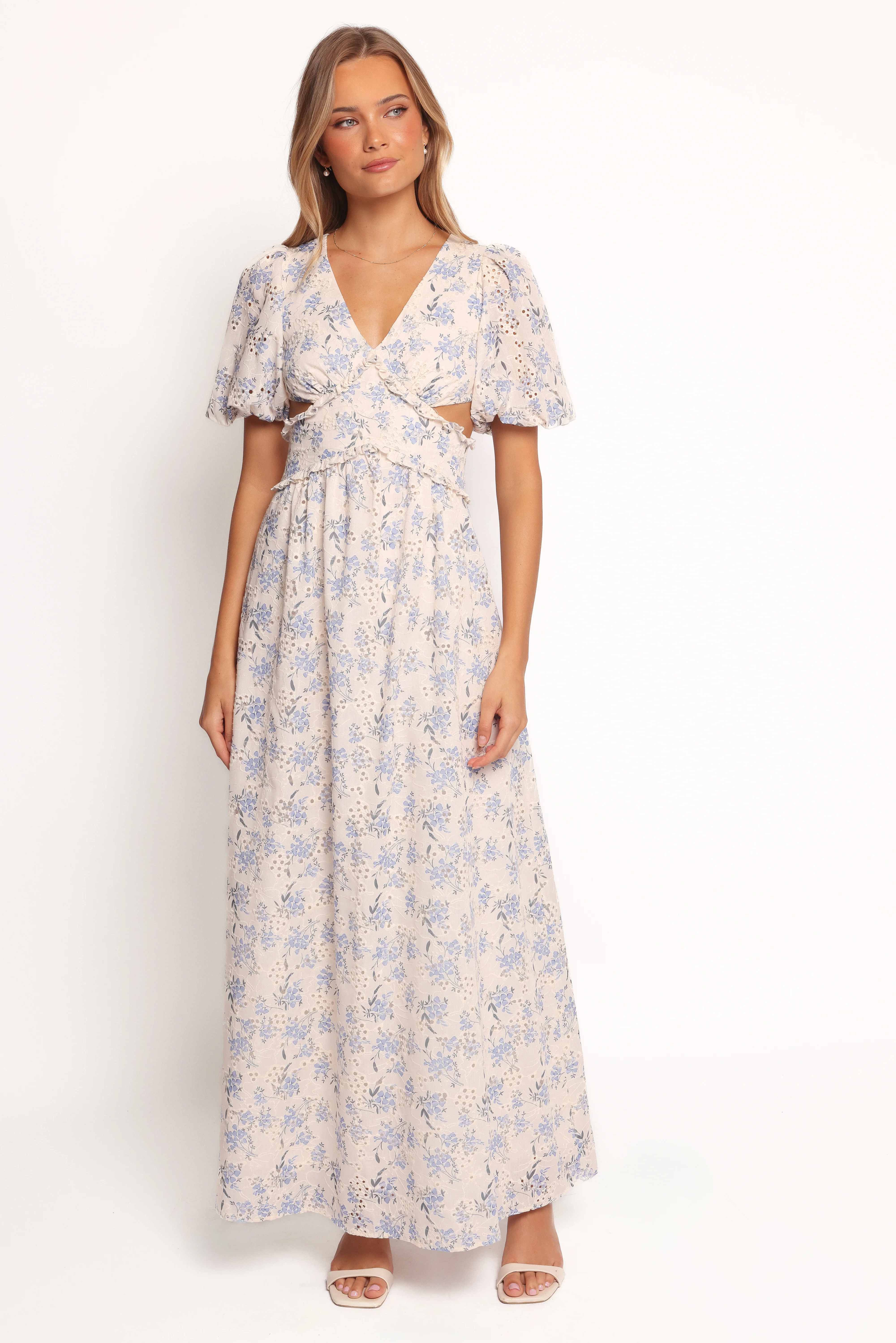 Jemima Puff Shoulder Maxi Dress - Blue Floral