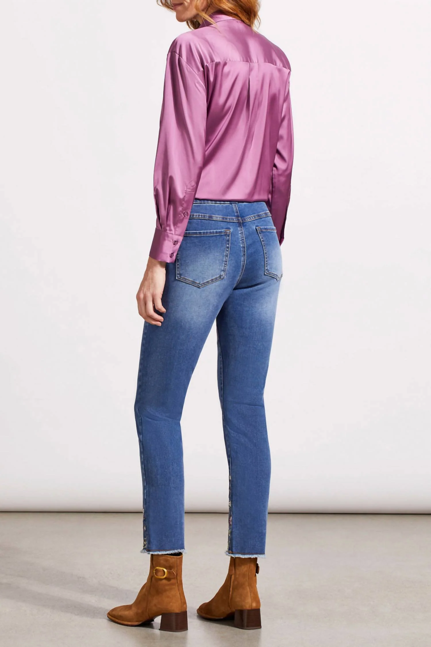 Audrey Pull-On Slim Ankle Jeans With Embroidery In Blue