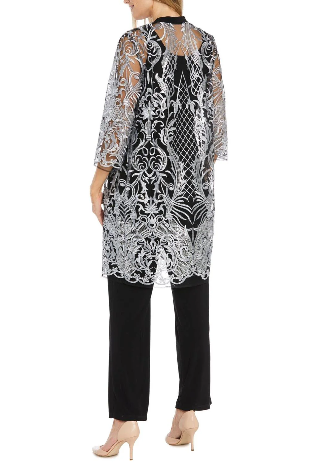 3 Piece Evening Pant Set In Silver Black