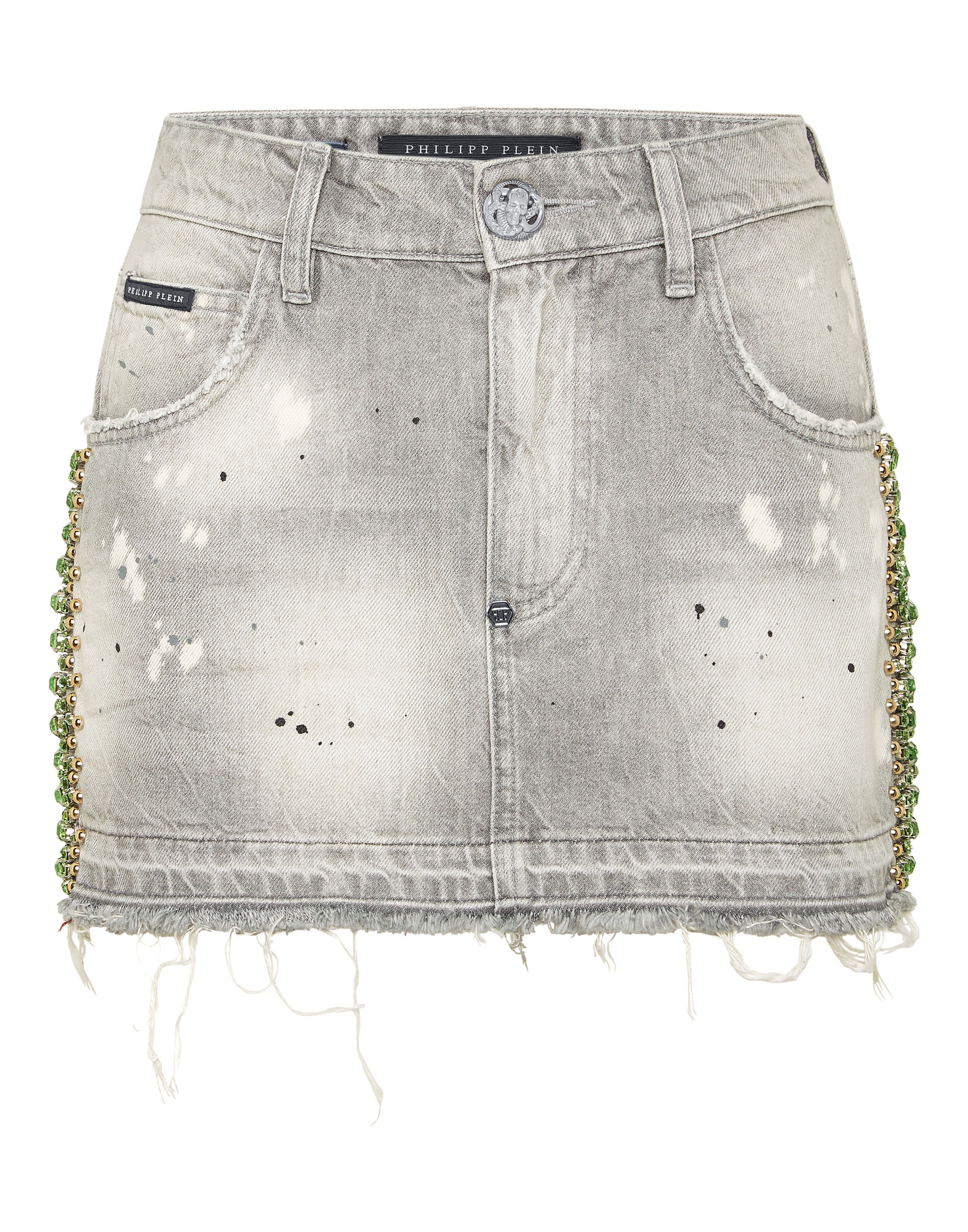 Denim Mini Skirt Rib Strass