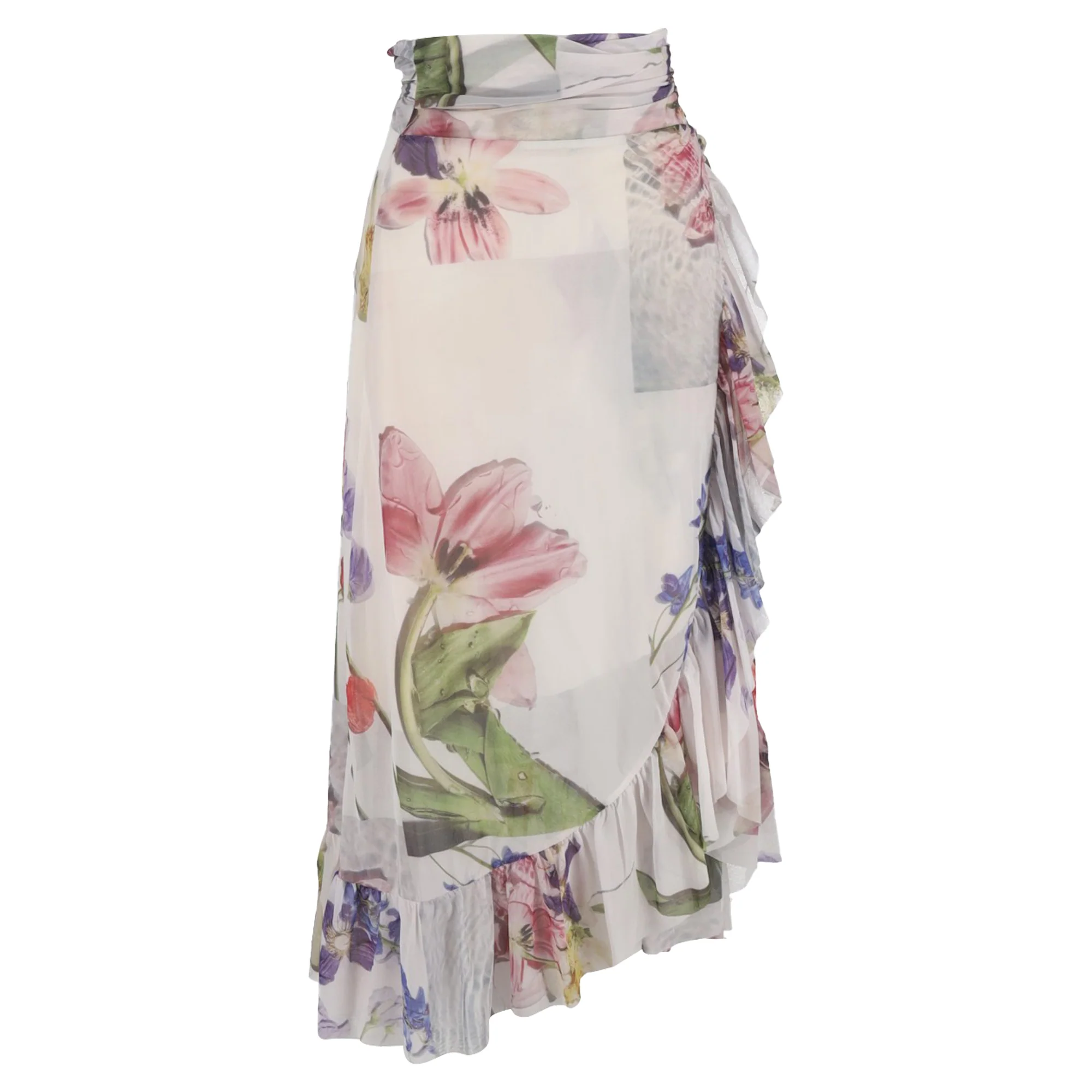 Ganni Floral Printed Midi Wrap Skirt in Multicolor Polyamide