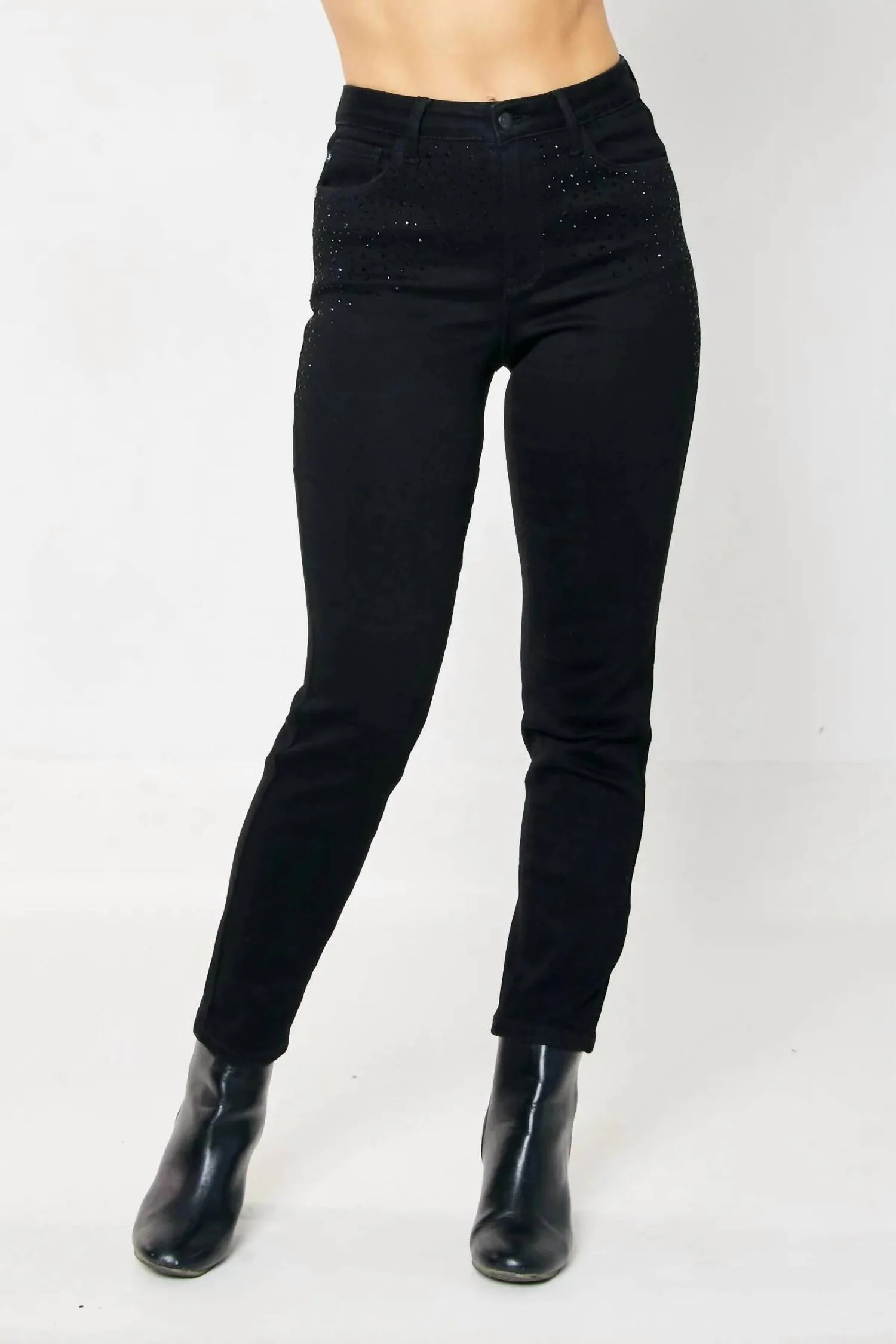 Rhinestone Slim Fit Jean In Black