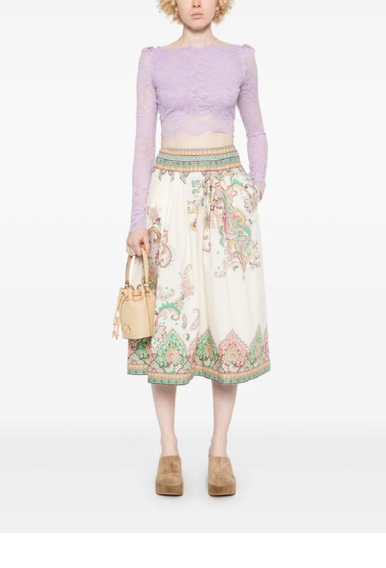 Flowing Midi Skirt With Paisley Patterns