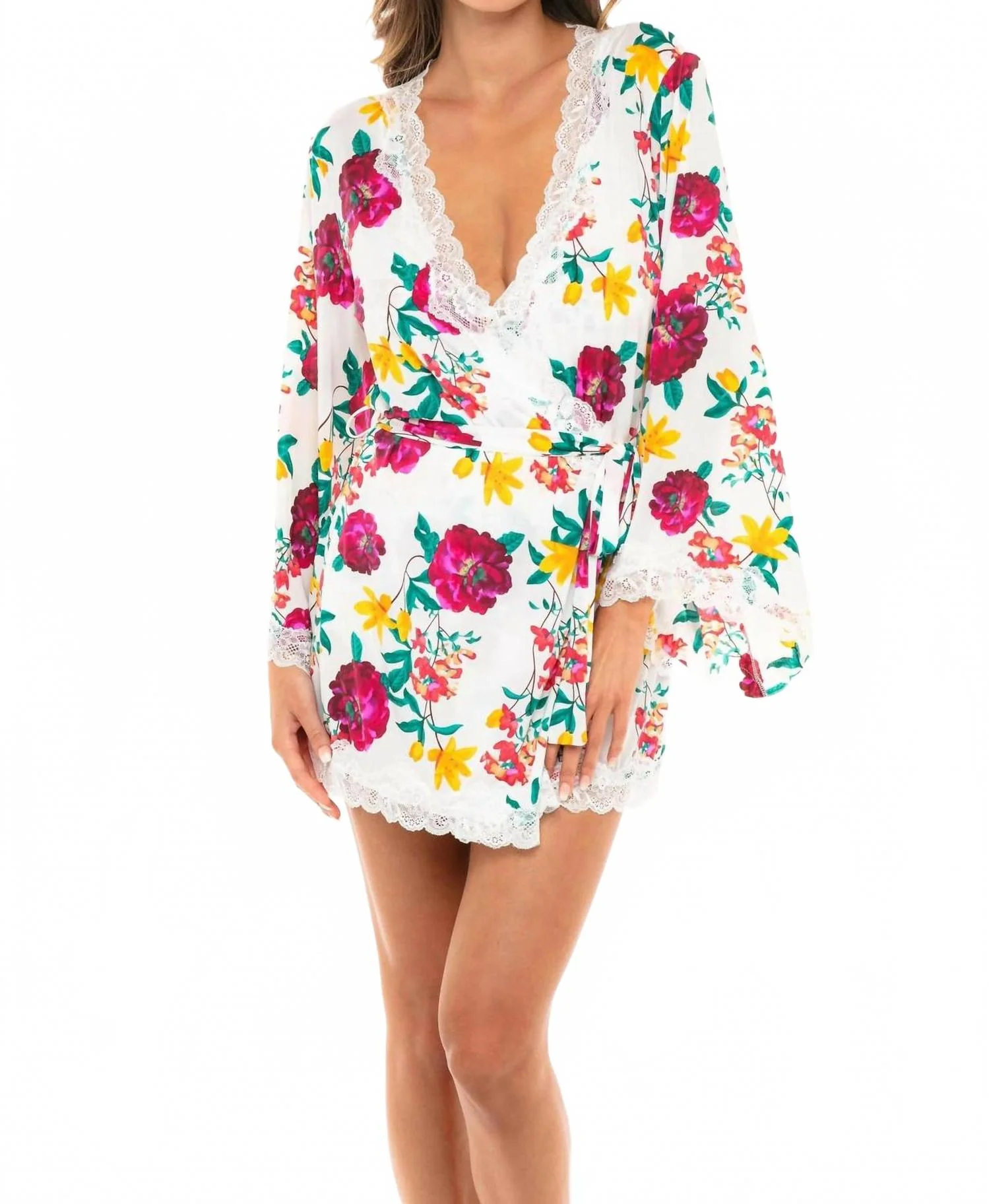 Reina Robe In White Floral Print