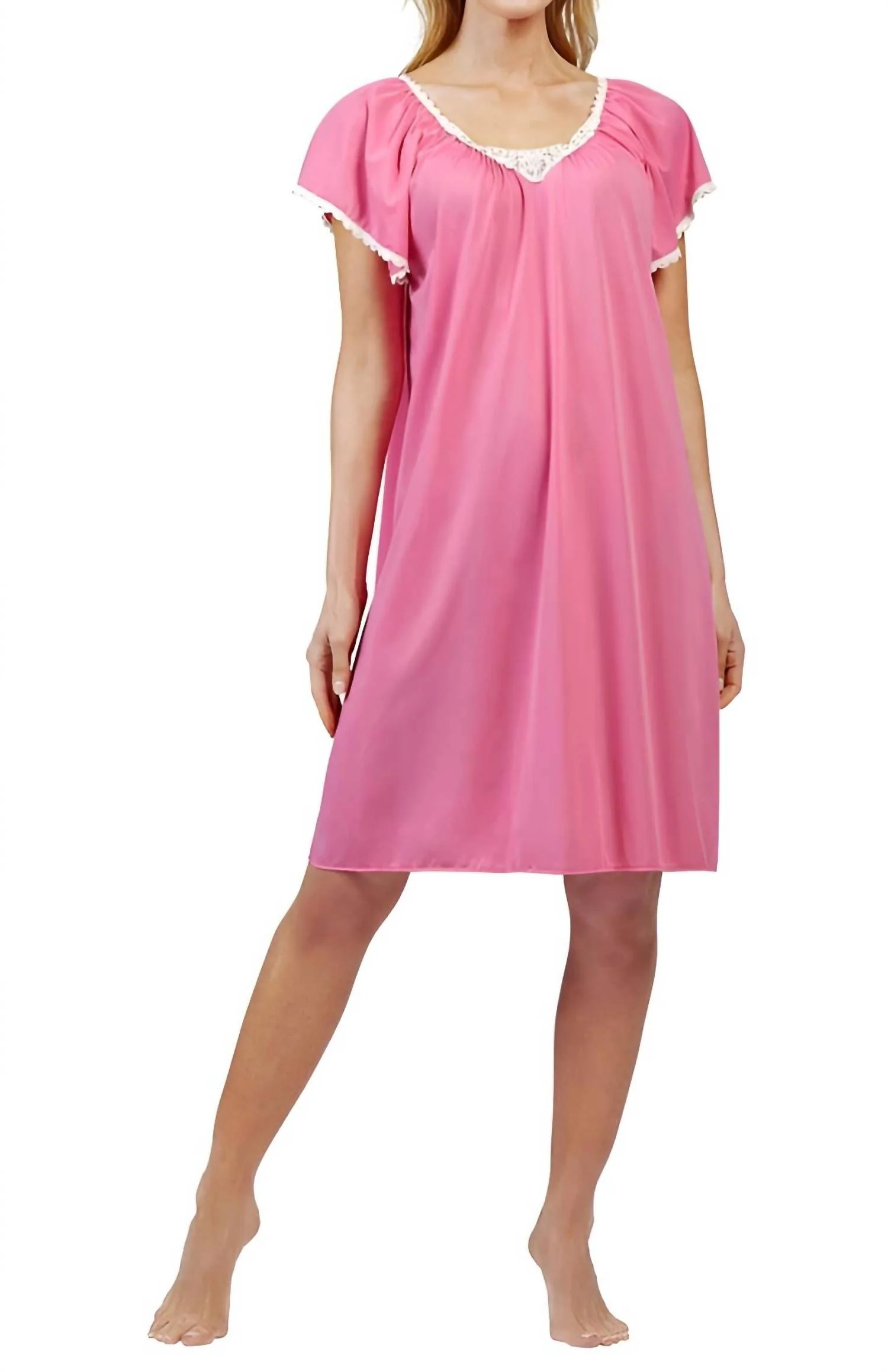 Cameo With Flutter Sleeve Short Nightgown In Rosy Pink