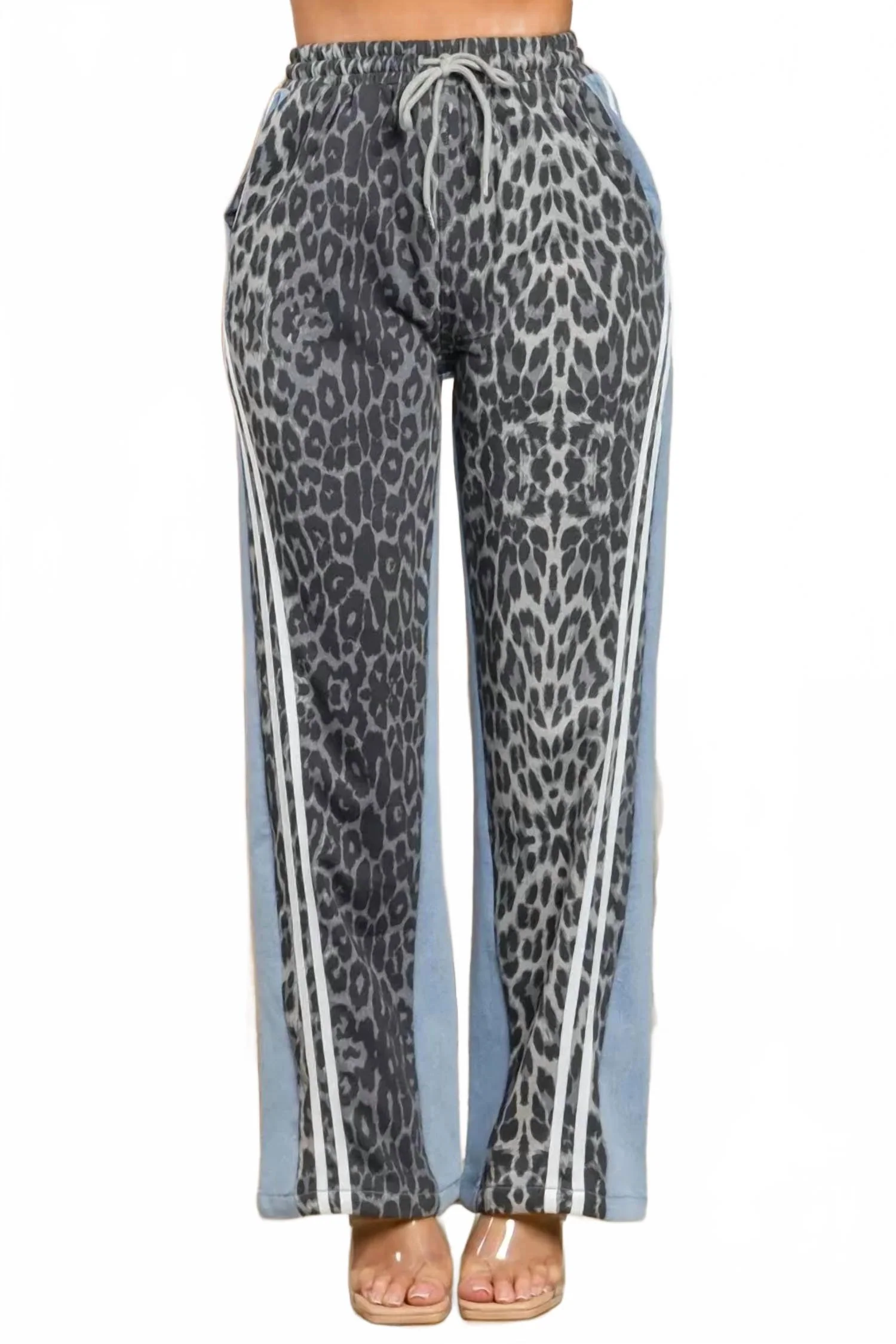 Leopard Print Track Pants In Black/blue