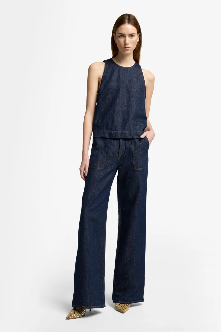 Utility Pocket Wide-Leg Denim Pants