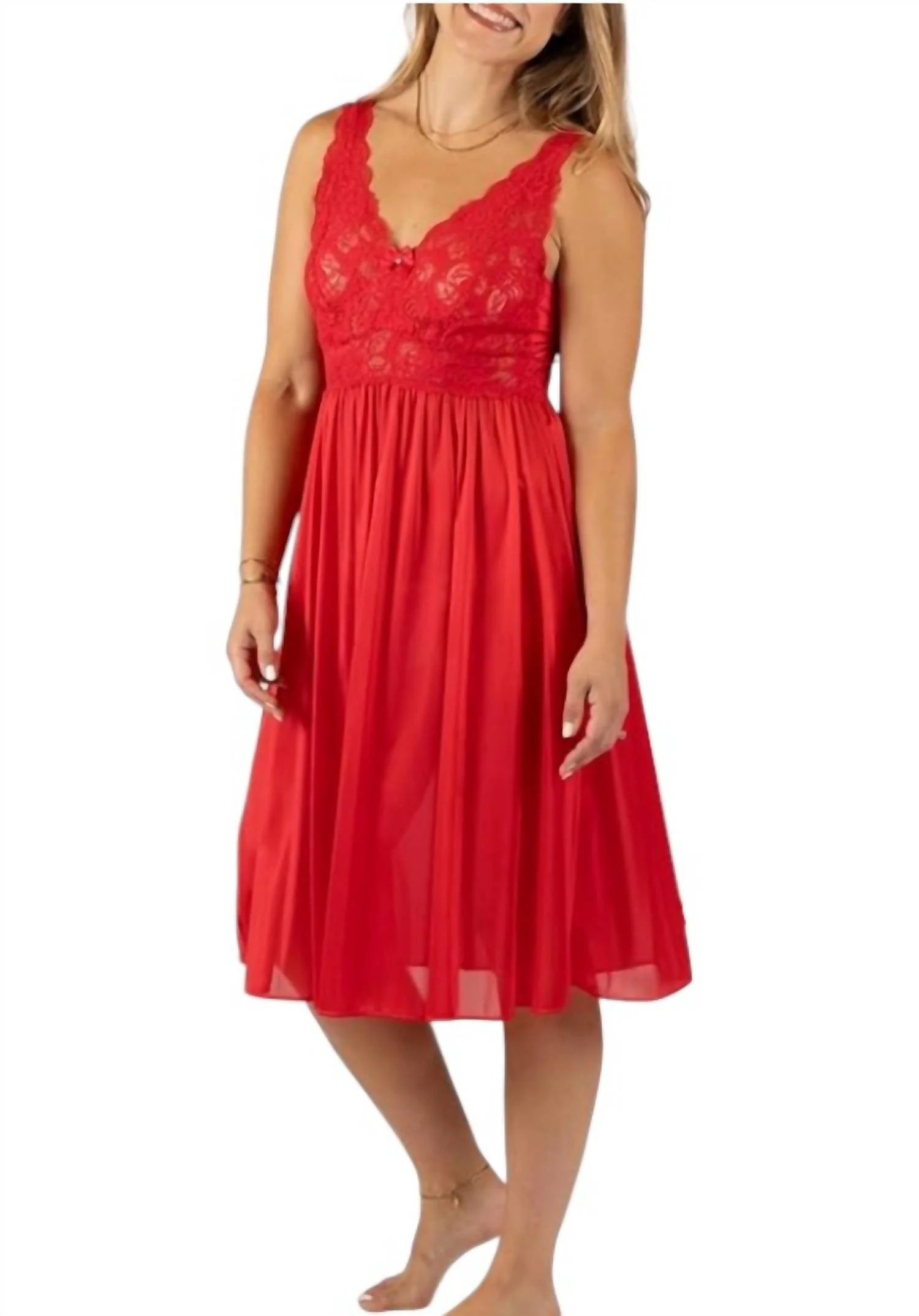 Silhouette Lace Bodice Sleeveless Waltz Gown In Red