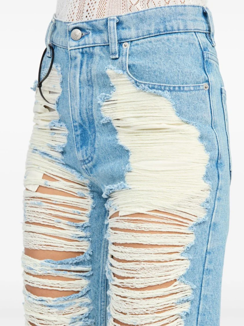 Distressed Light Blue Jeans With Signature Numbers Motif