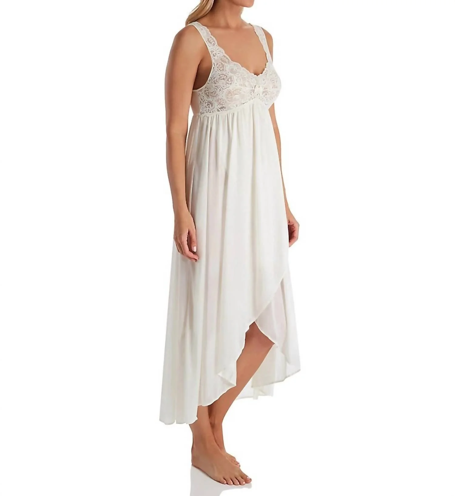 Silhouette Nylon Tricot Hi-Low Gown In Ivory