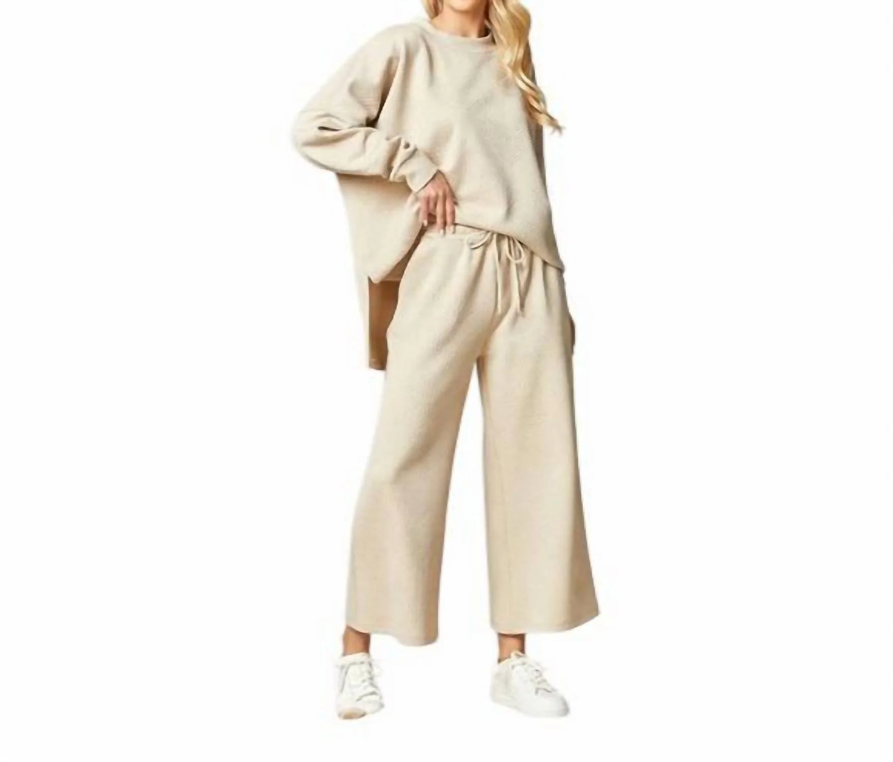 Women's Solid Textured Matching Set In Taupe