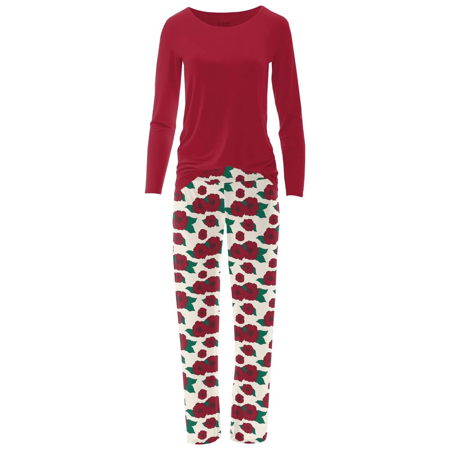 Women's Long Sleeve Tee & Pajama Pants Set In Holiday Poppies