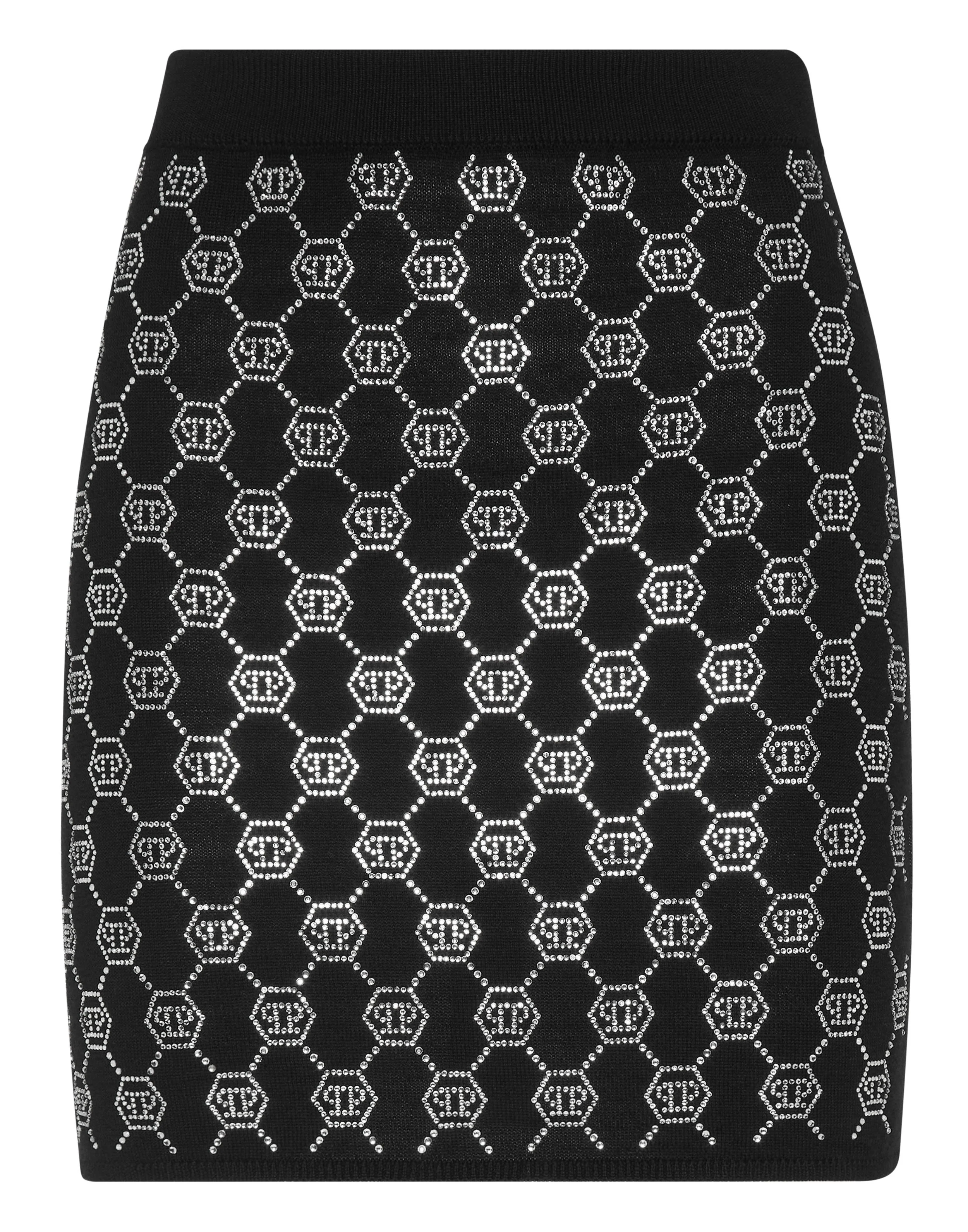 Knitted Strass Mini Skirt Monogram