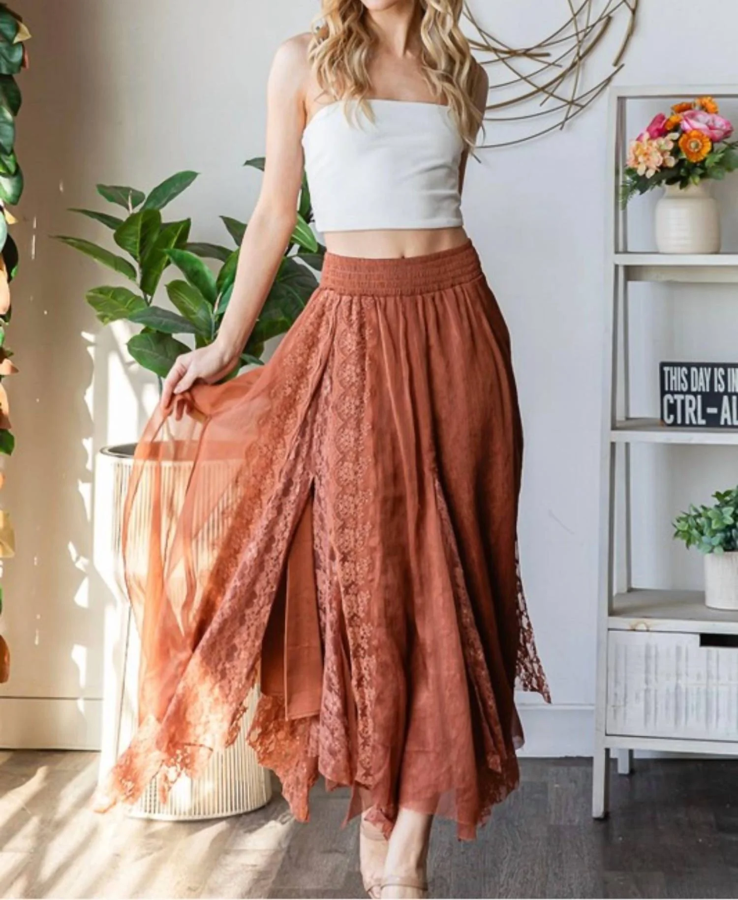 Chiffon Silk Skirt In Chocolate
