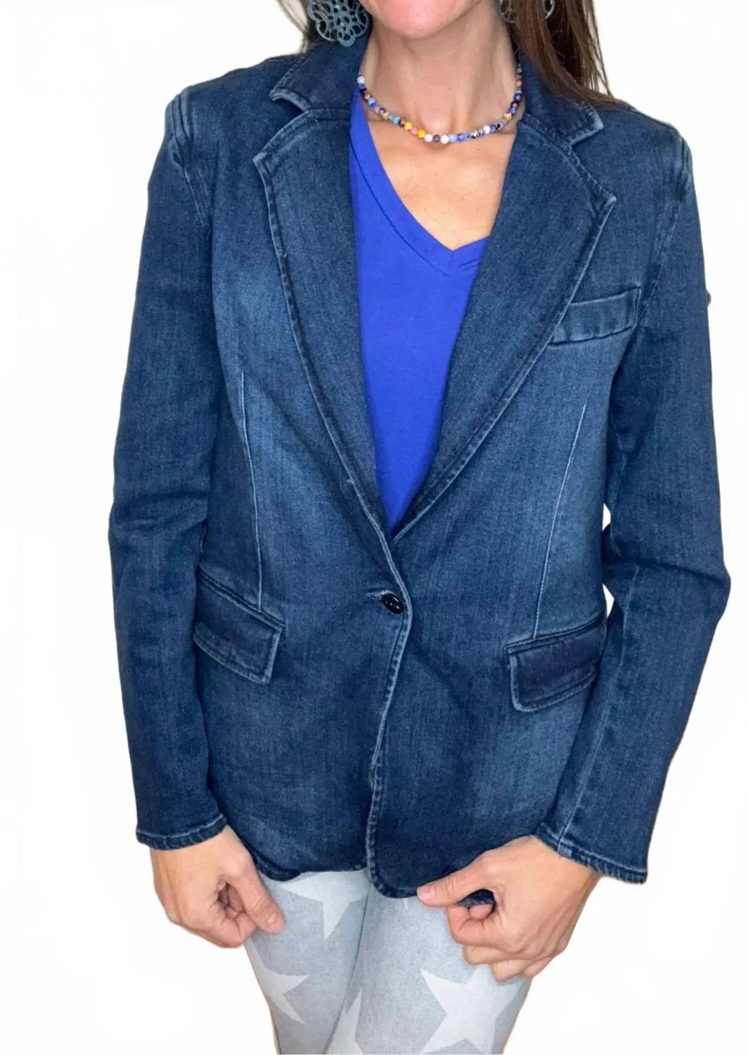 Denim Blazer Jacket In Blue