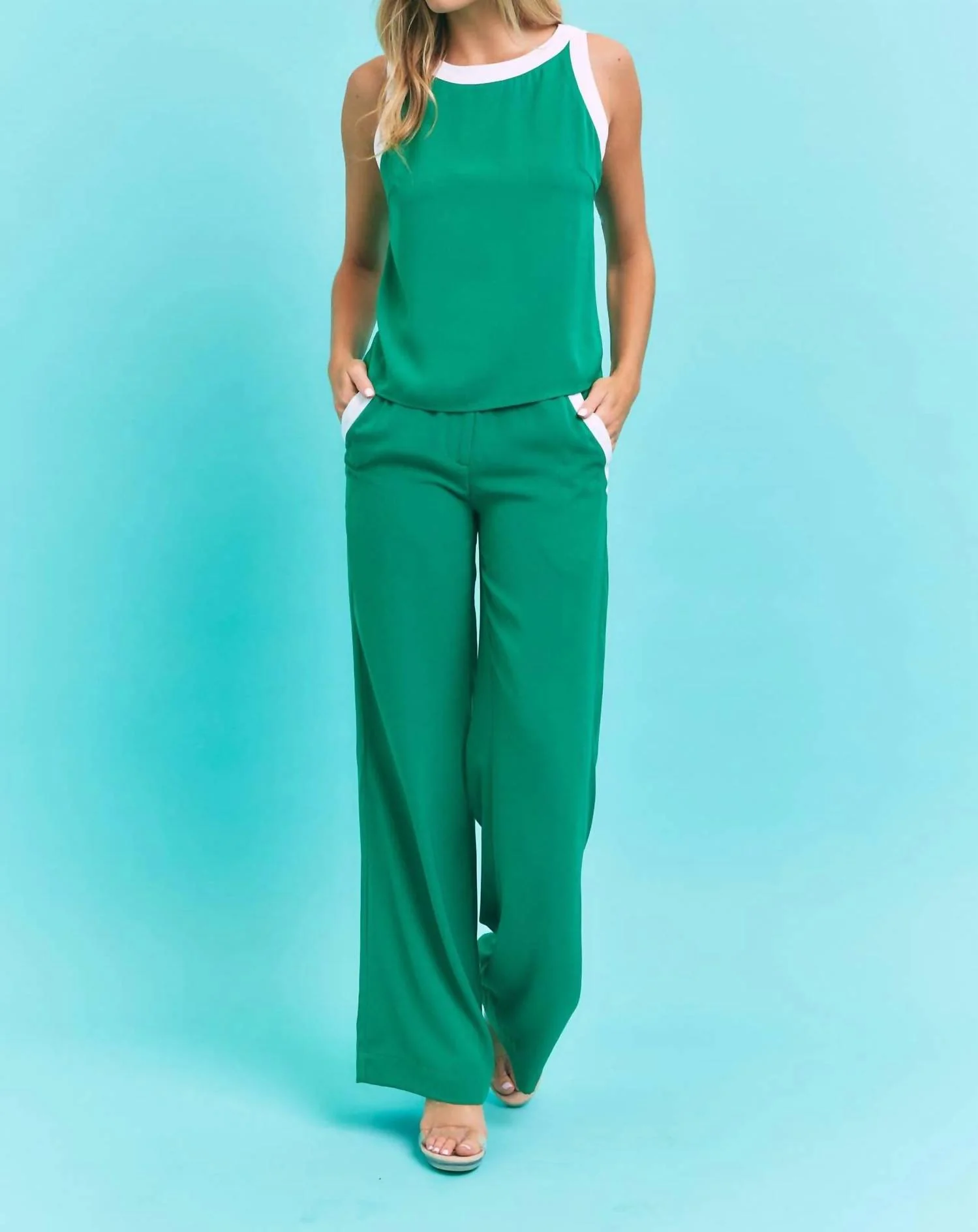 Aubrey Woven Top And Pants Set In Green