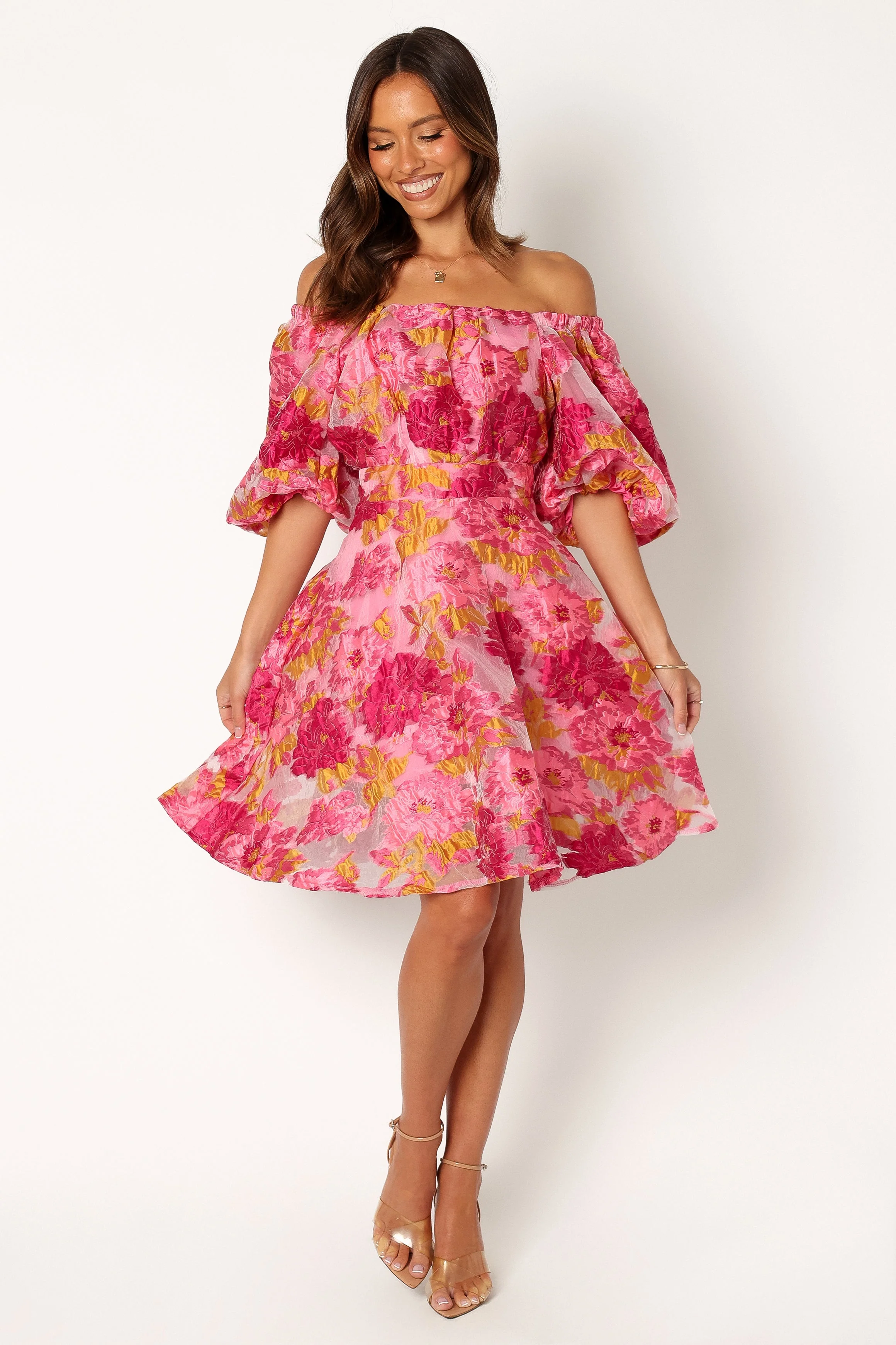 Faye Off Shoulder Mini Dress - Pink Floral