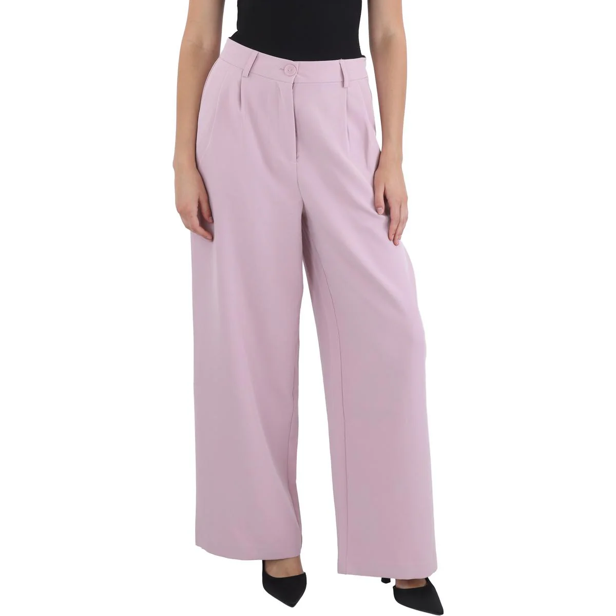 Ruby Womens Pleated Polyester Wide Leg Pants
