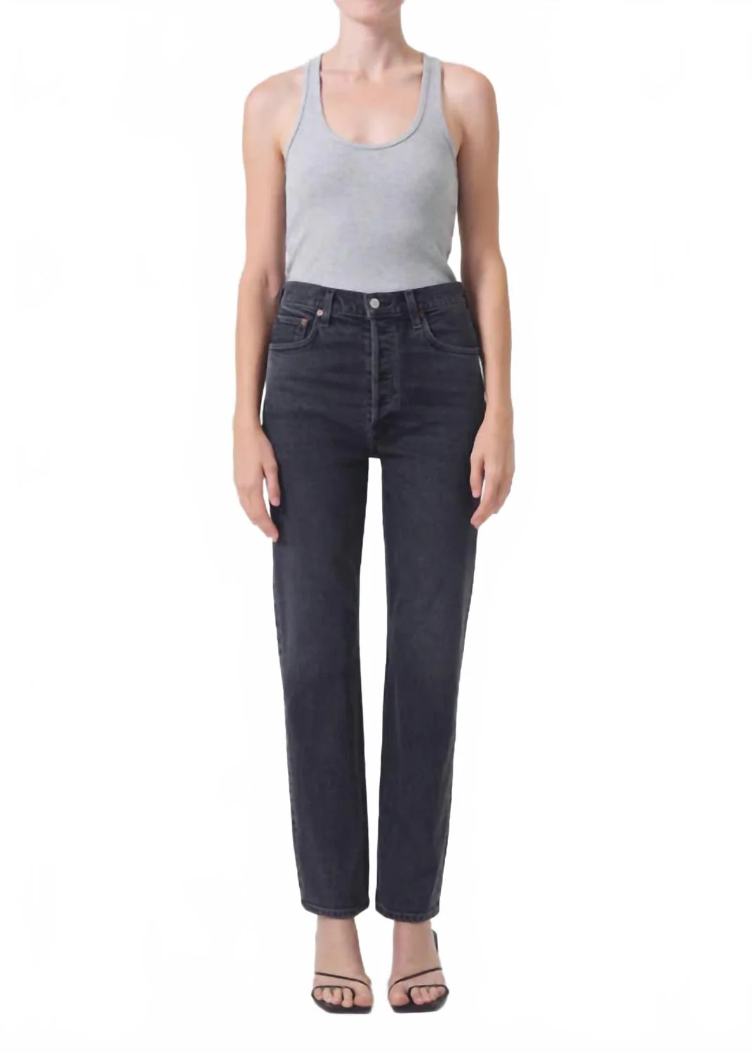 High Rise Stovepipe Jean In Metal