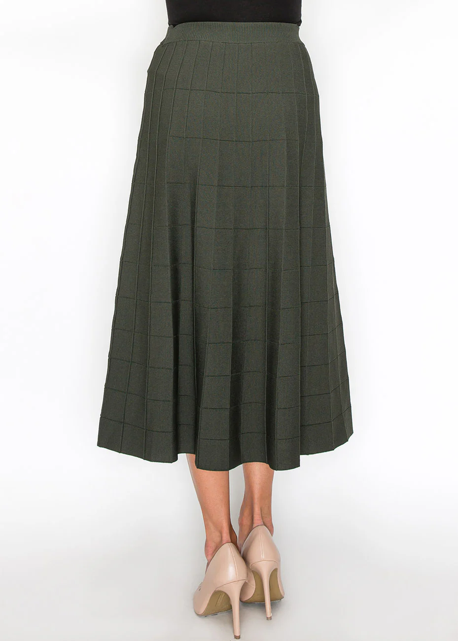 Olive Grid A-Line Knit Skirt