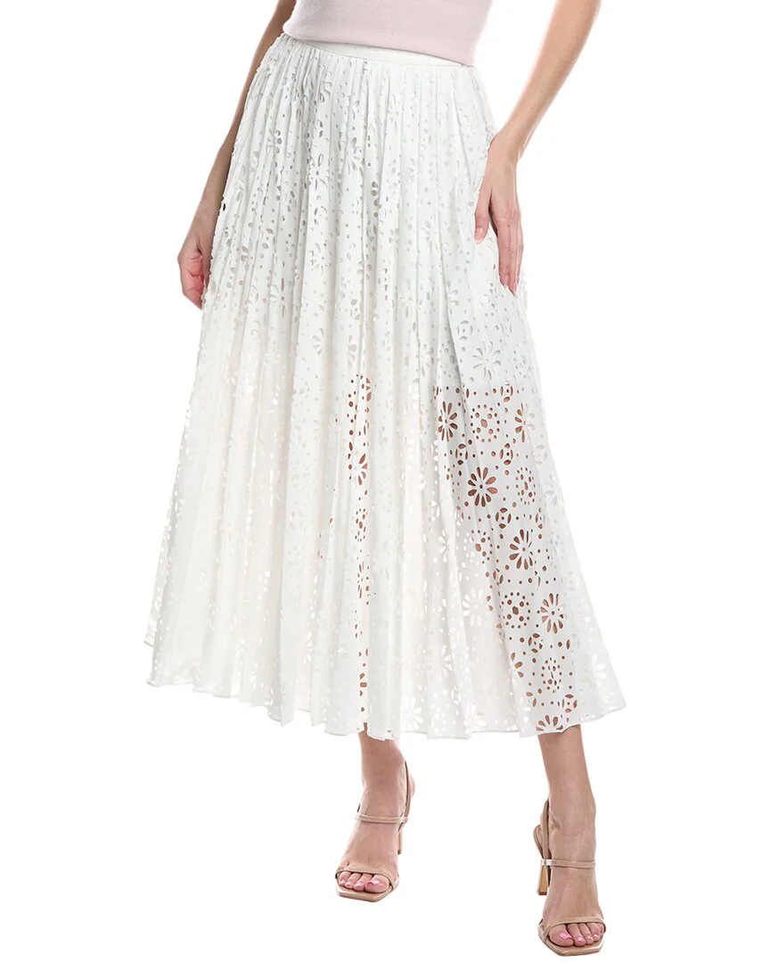 Rebecca Taylor Geo Eyelet Pleated Maxi Skirt