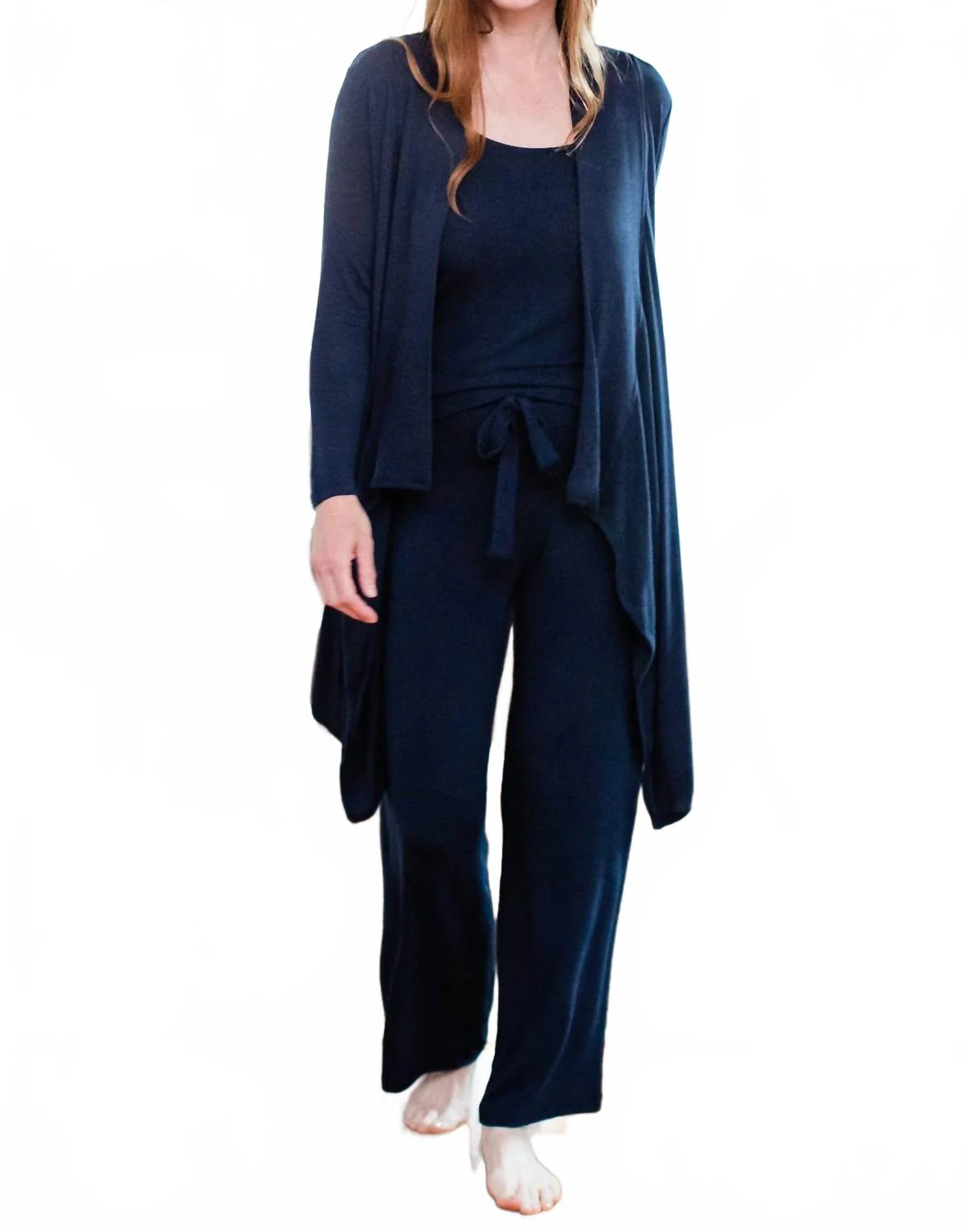 Peyton Bamboo Sweater Drawstring Lounge Pant In Navy Heather
