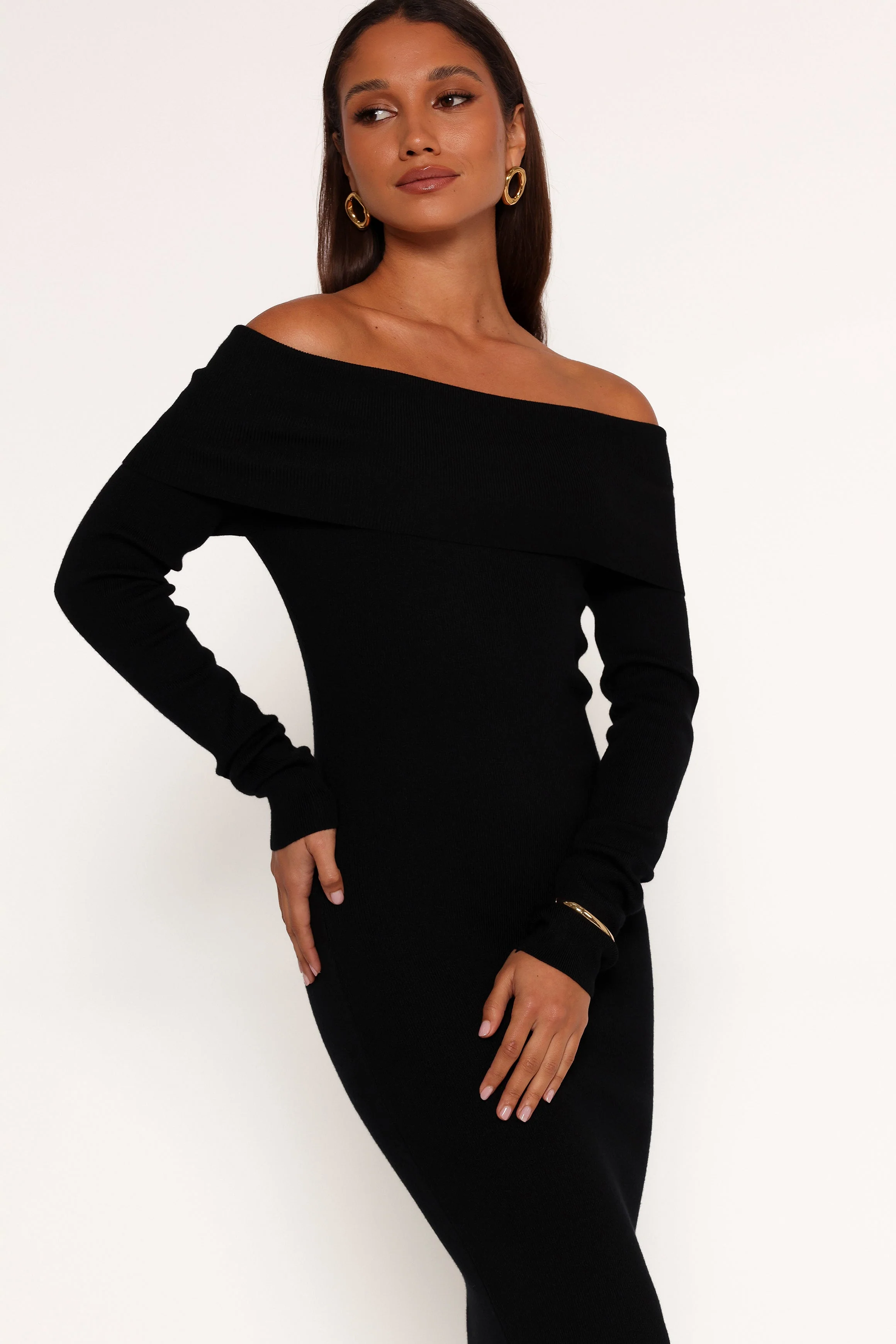 Archie Off The Shoulder Midi Dress - Black