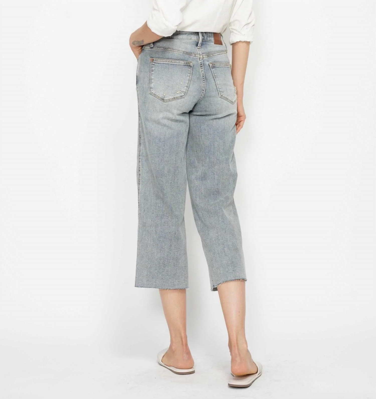 Tummy Control Crop Wide Leg Jeans In Light Grey