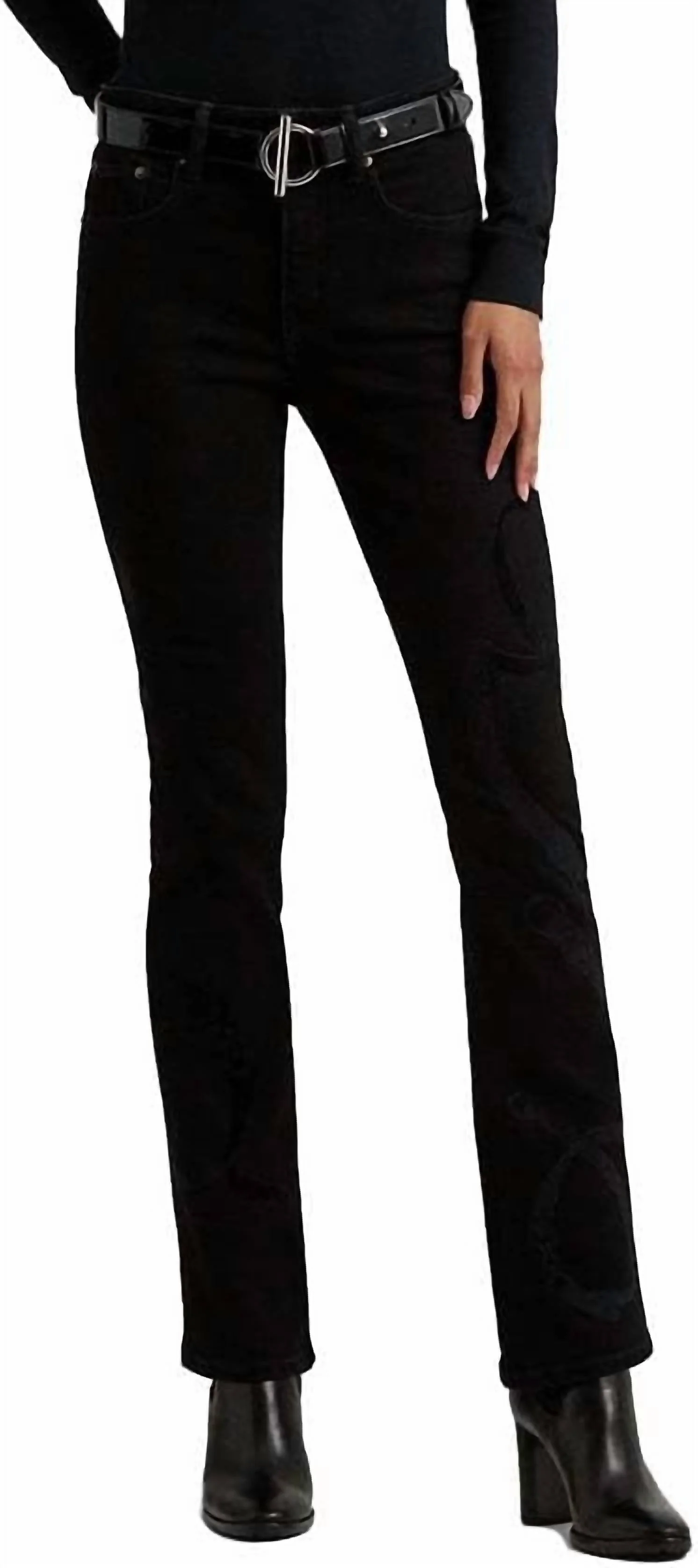 High Rise Flocked Bootcut Jeans In Black
