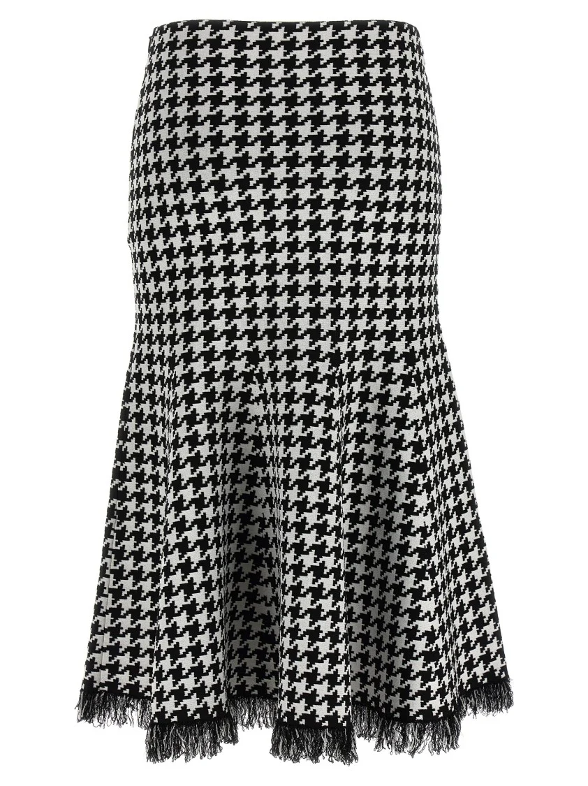 Midi Houndstooth Skirt With Flared Silhouette