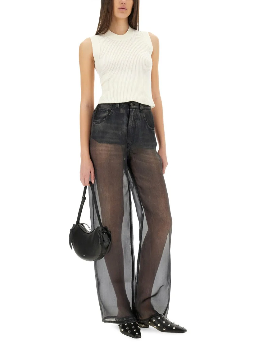 Wide-Fit Black Organza Overlay Pants