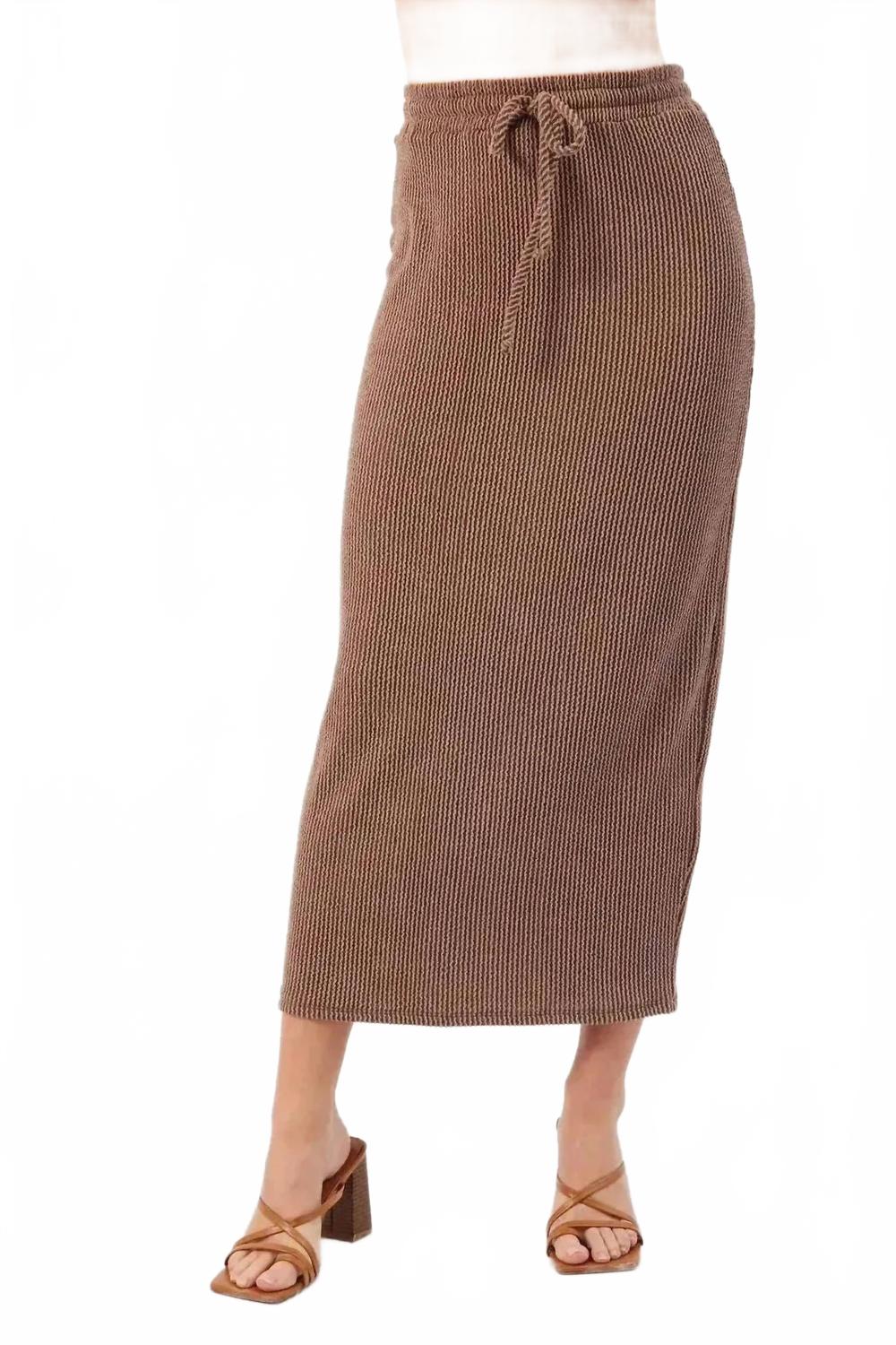 Kaya Tie Waist Midi Skirt In Brown