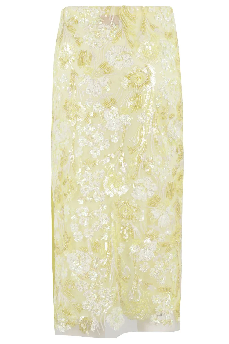 Longuette Skirt In Floral Sequin Embroidered Tulle