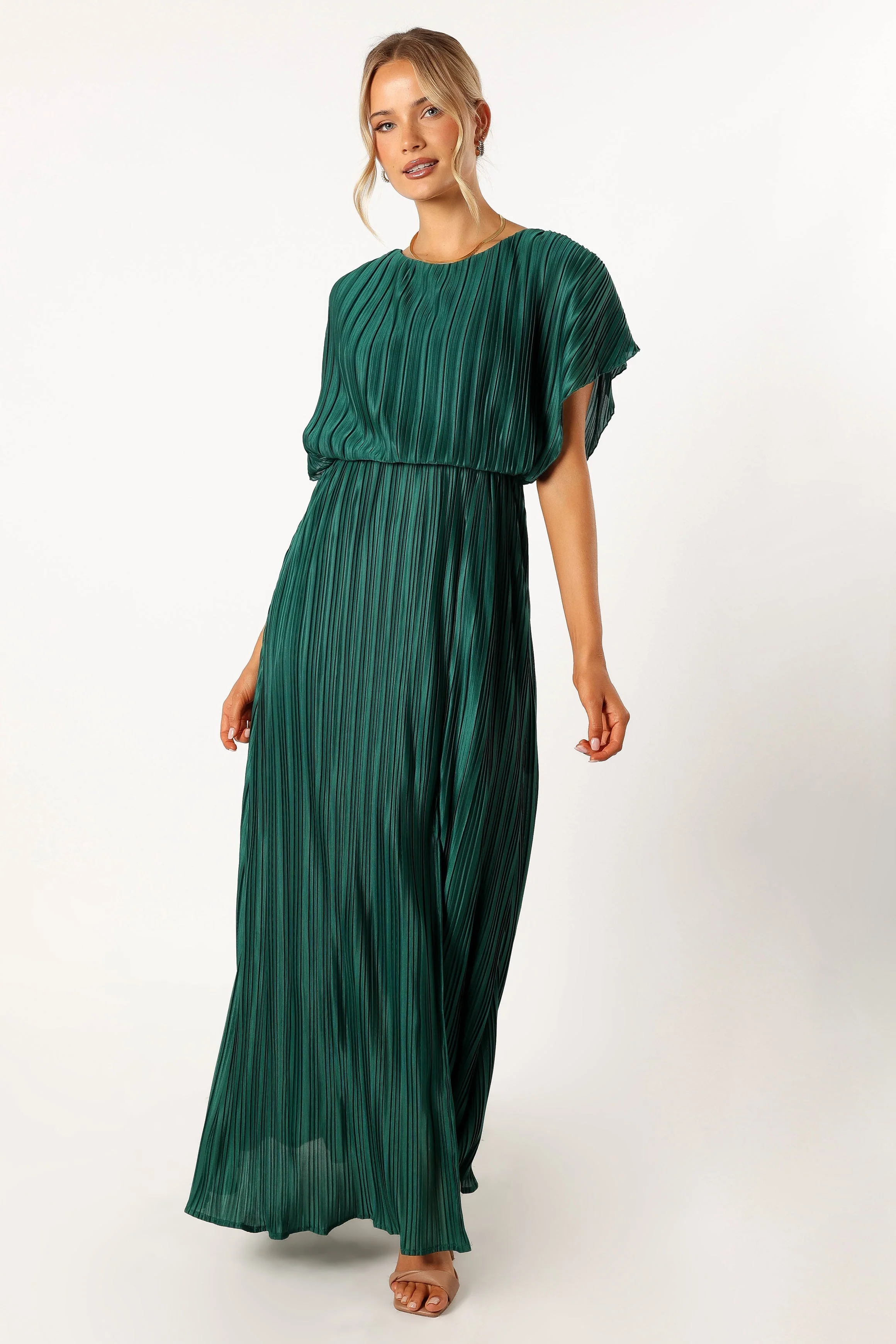 Neville Pleated Maxi Dress - Teal Green