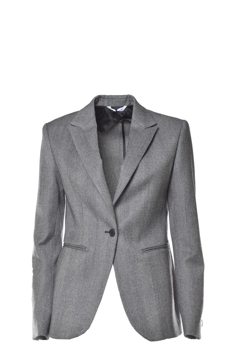 Single-Breasted Virgin Wool Herringbone Blazer - Grey
