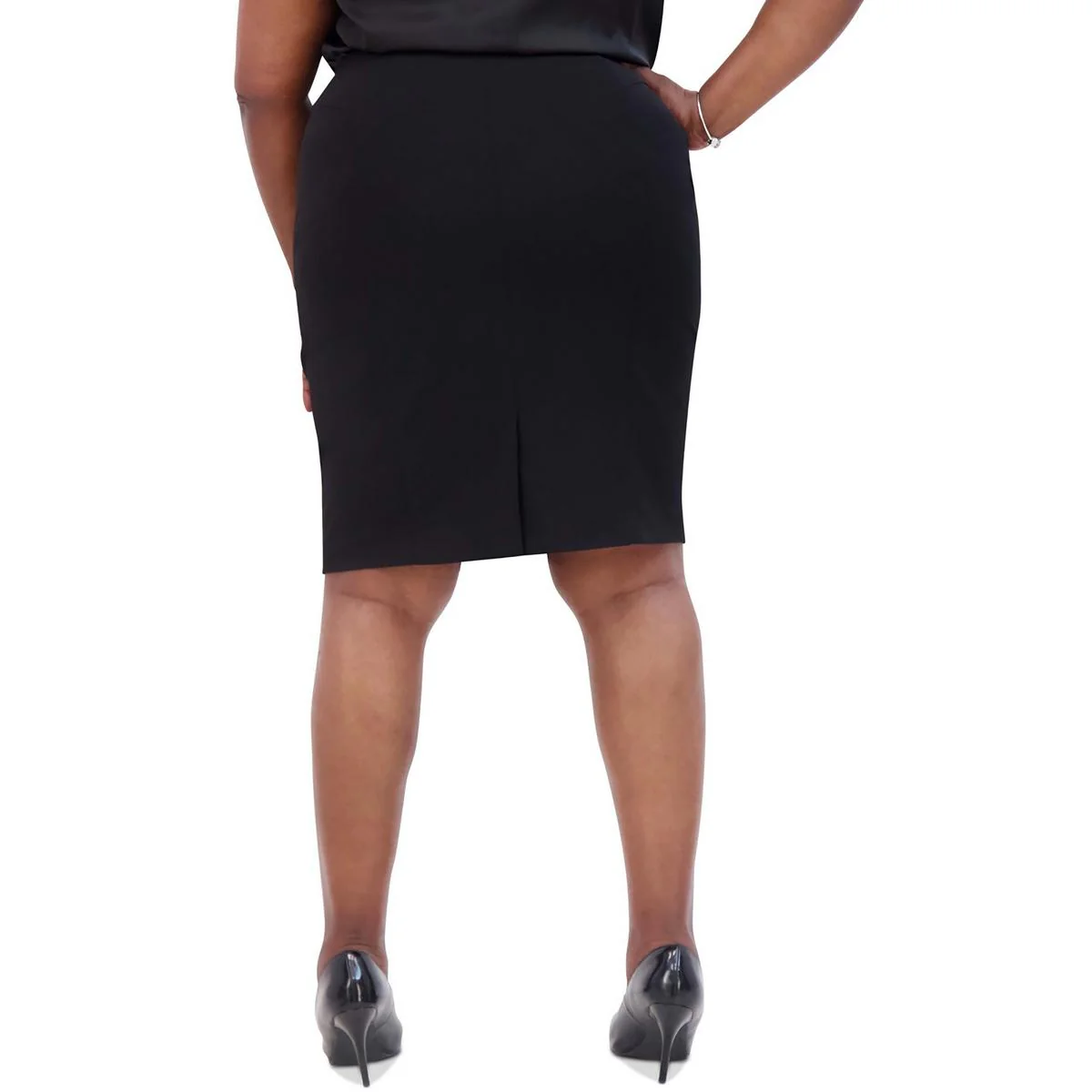 Plus Womens Solid Polyester Pencil Skirt