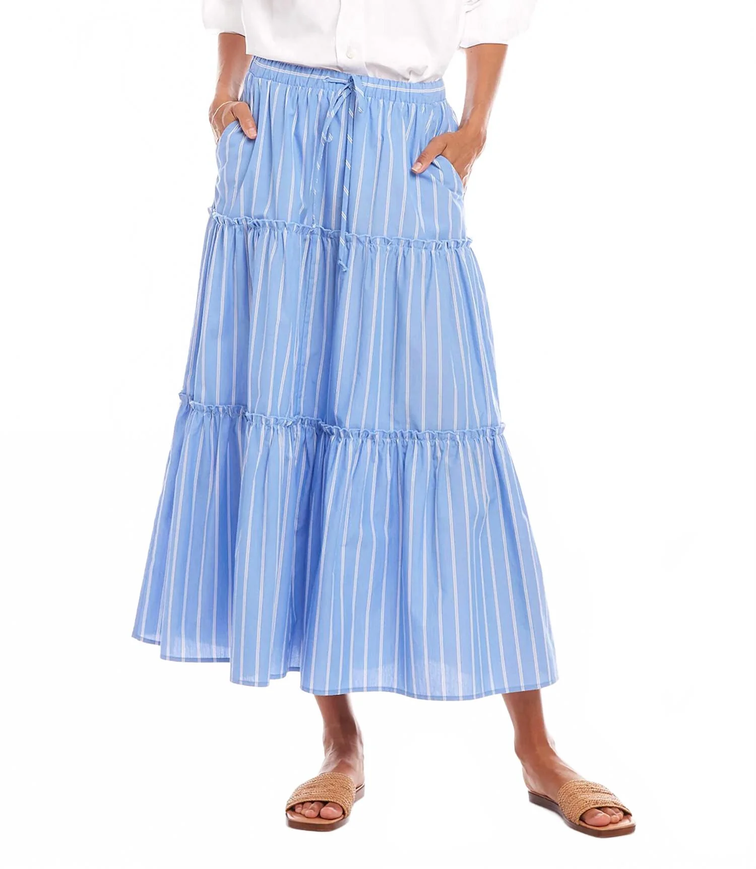 Tiered Stripe Midi Skirt